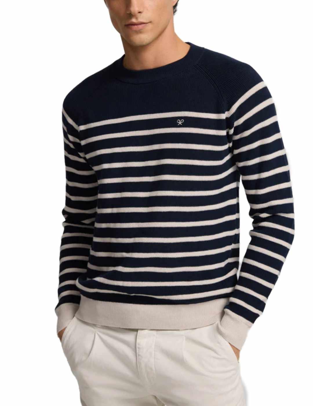 Jersey Silbon rayas nauticas azul marino punto para hombre