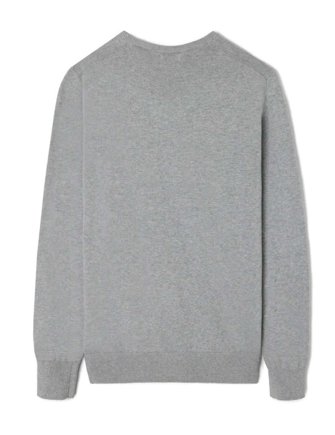 Jersey Silbon liso v-neck gris claro de punto para hombre