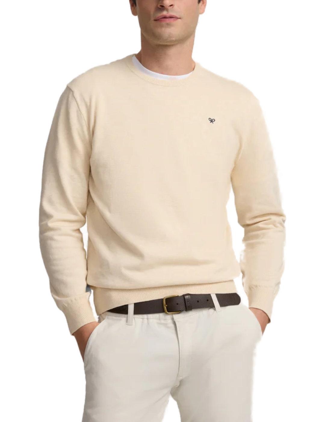 Jersey Silbon liso round neck beige de punto para hombre