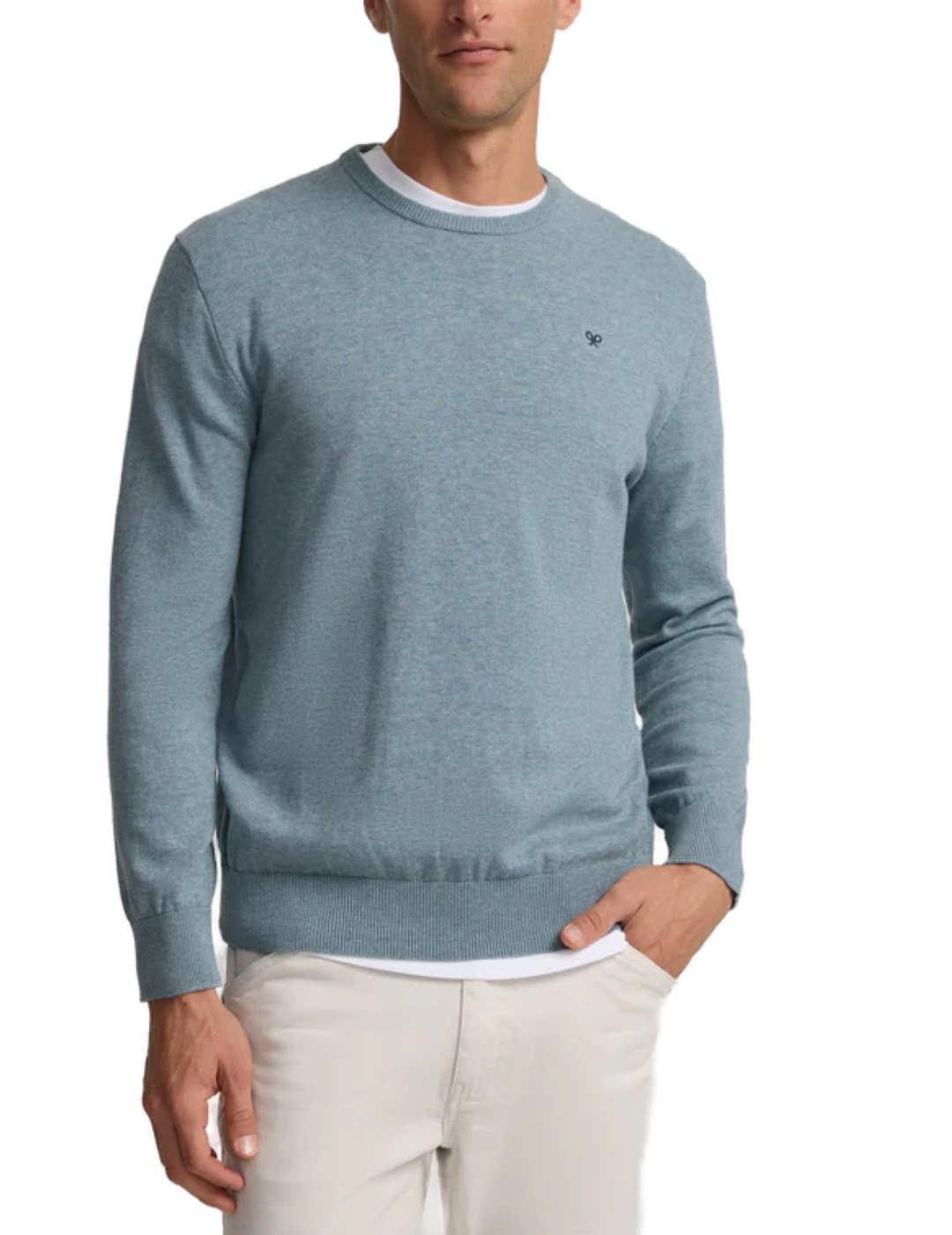 Jersey Silbon liso round neck azul jaspeado para hombre