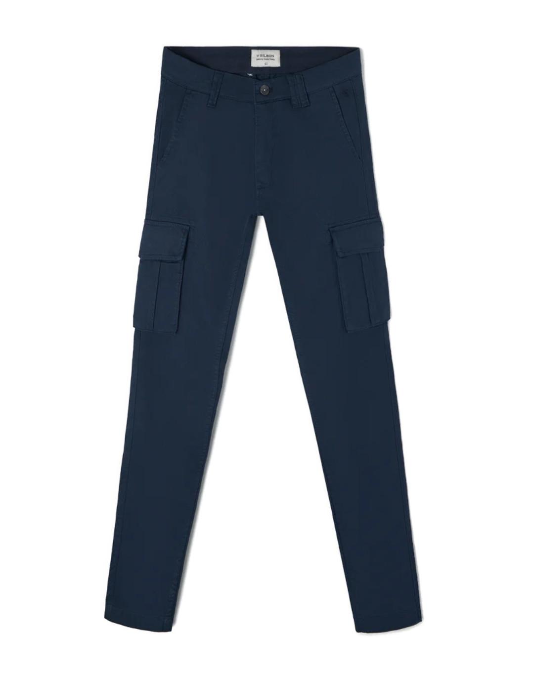 Pantalón Silbon sport cargo azul marino slim para hombre