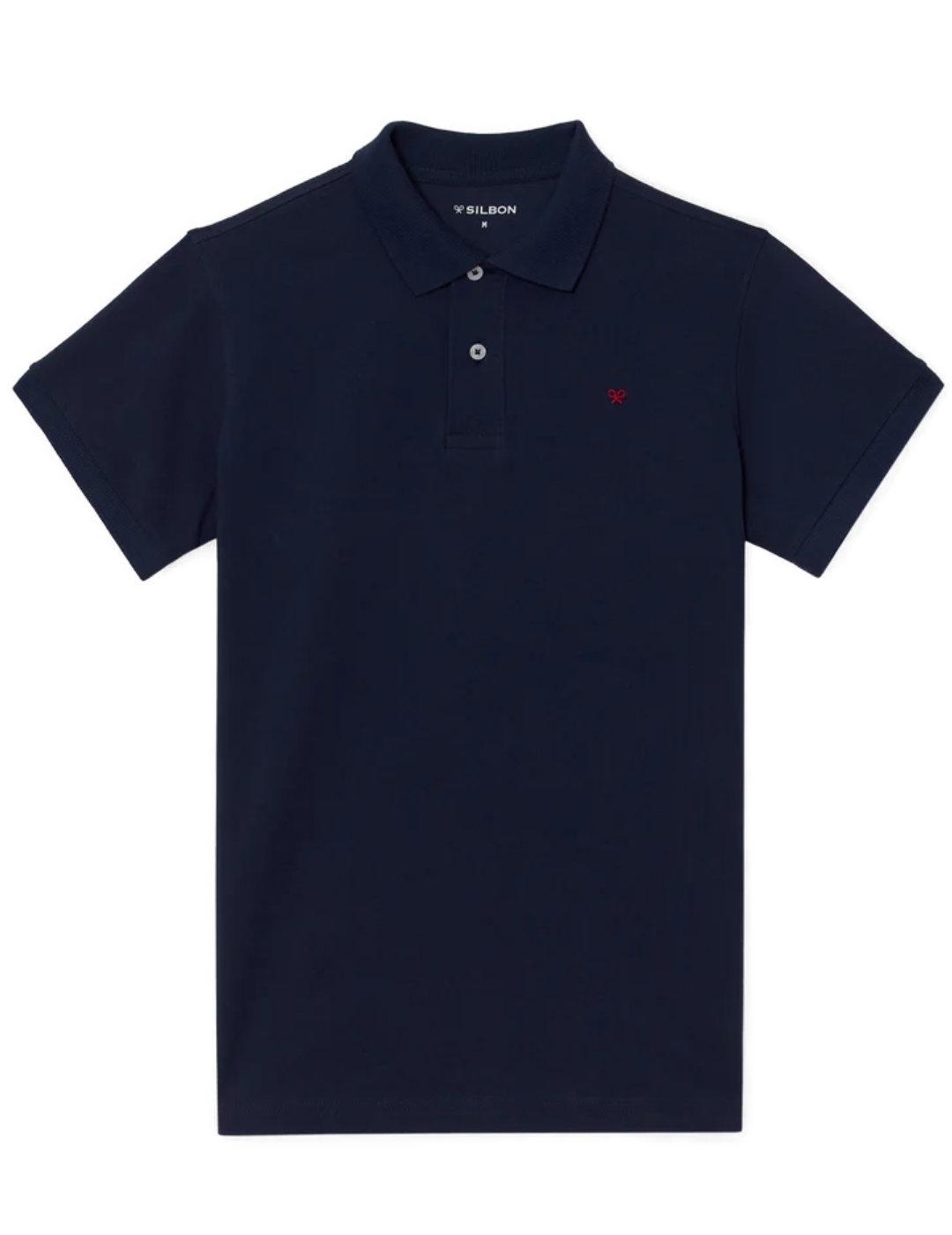 Polo Silbon clasico liso azul marino de hombre-&