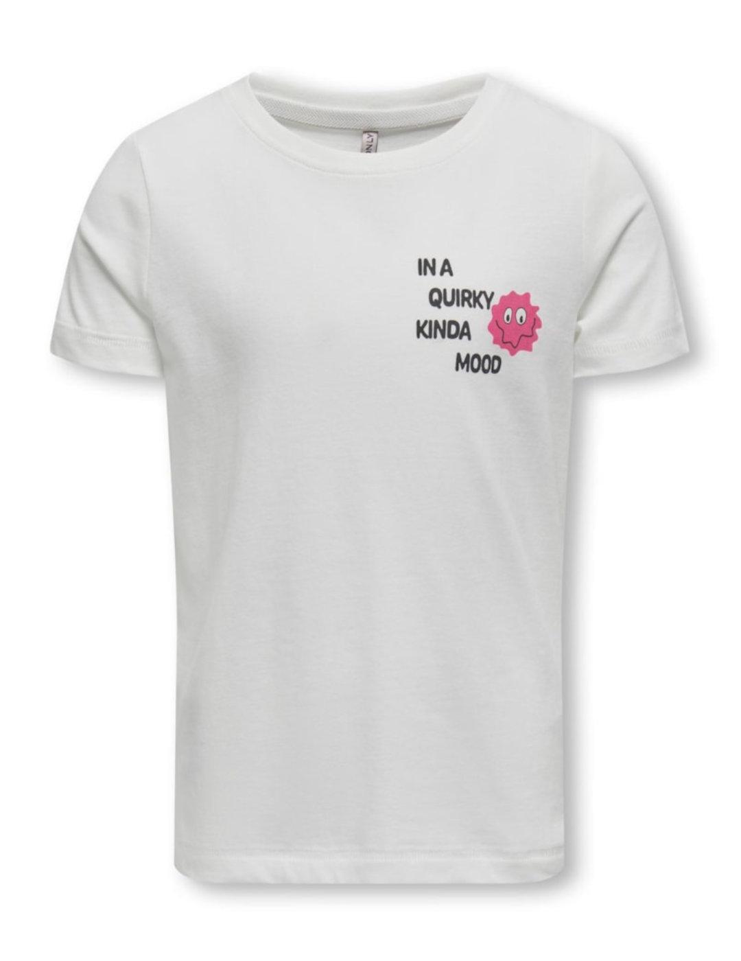Camiseta Only Kids Glana emoticono blanca manga corta niña