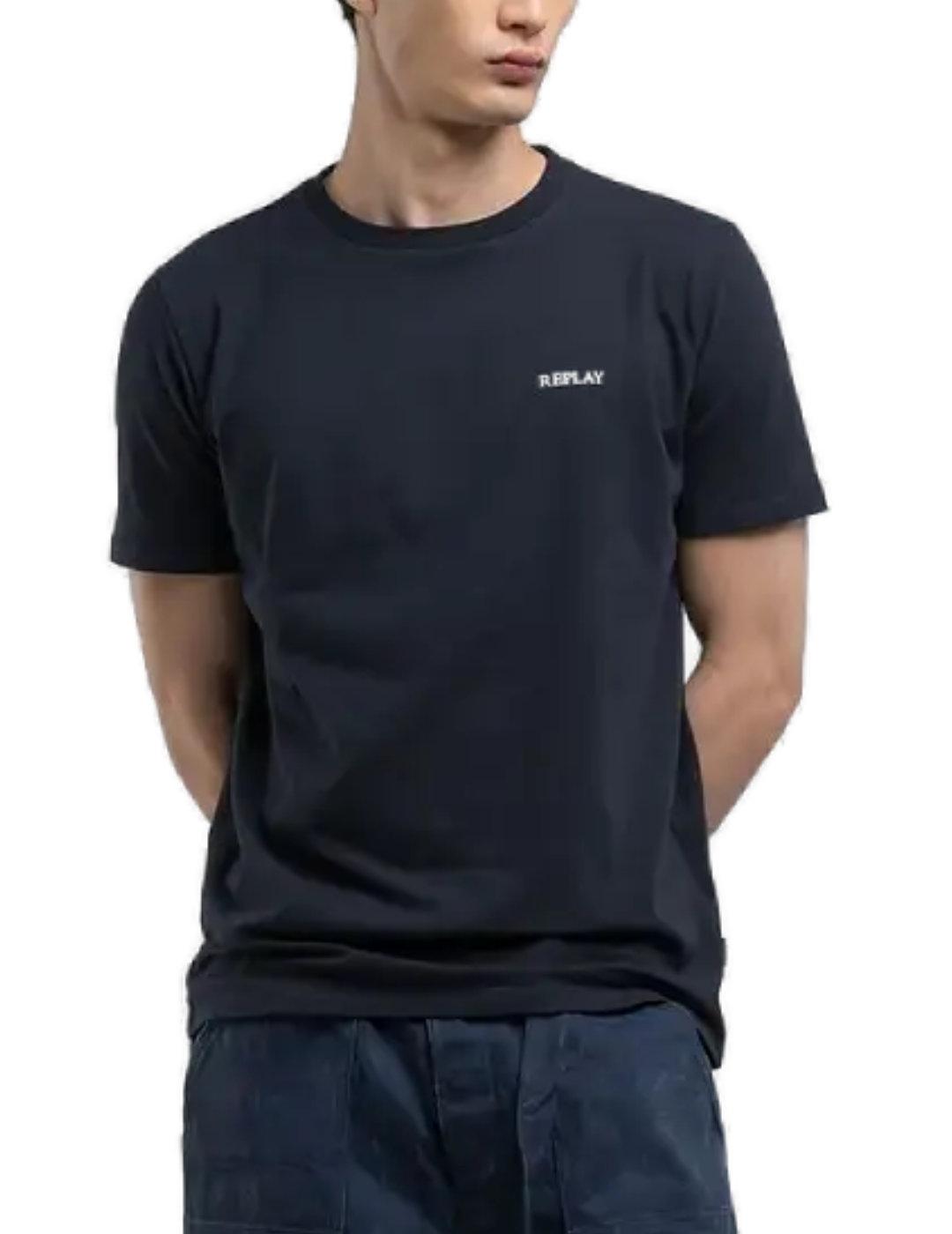 Camiseta básica Replay azul marino manga corta para hombre