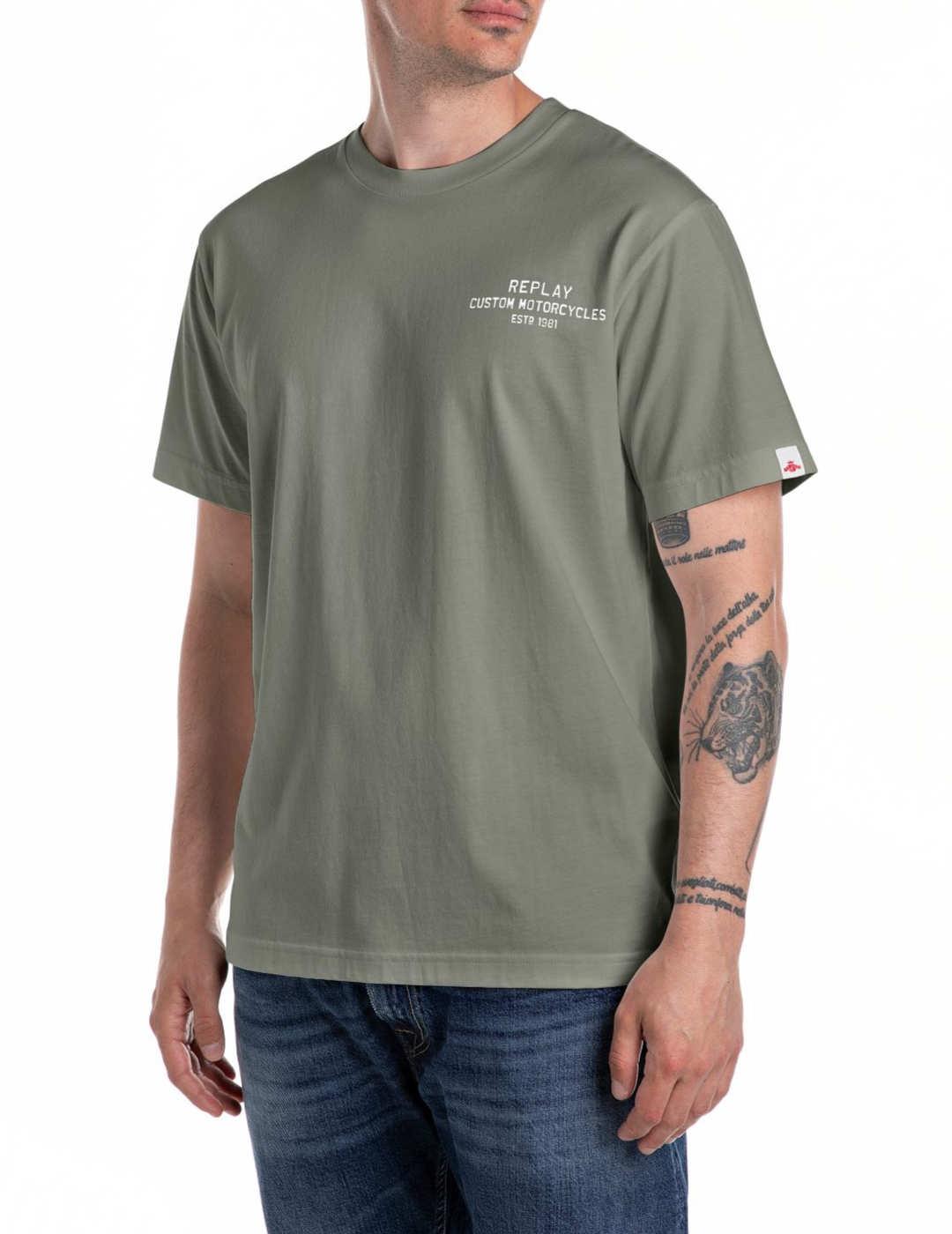 Camiseta Replay verde letras espalda manga corta para hombre
