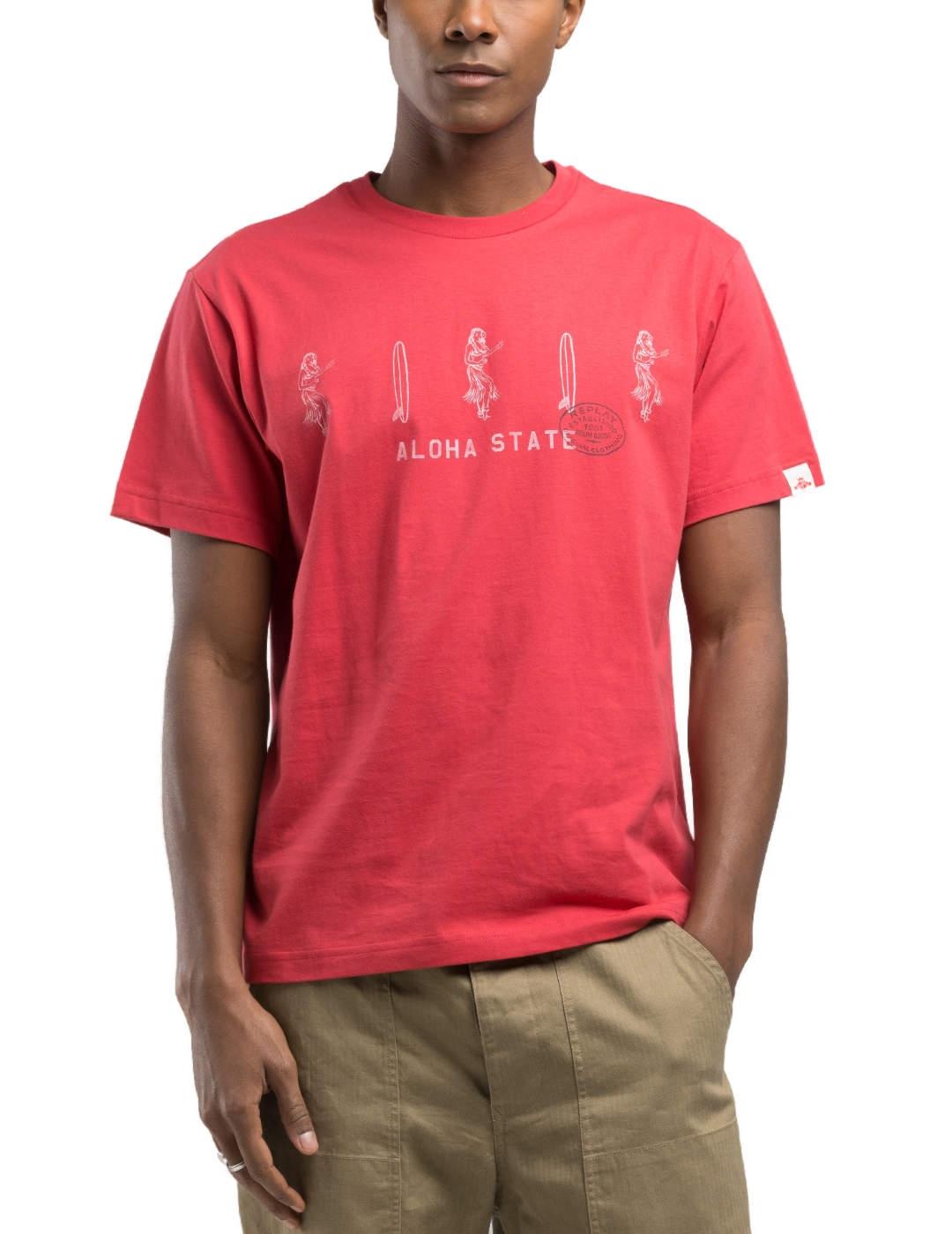 Camiseta Replay roja manga corta surf para hombre
