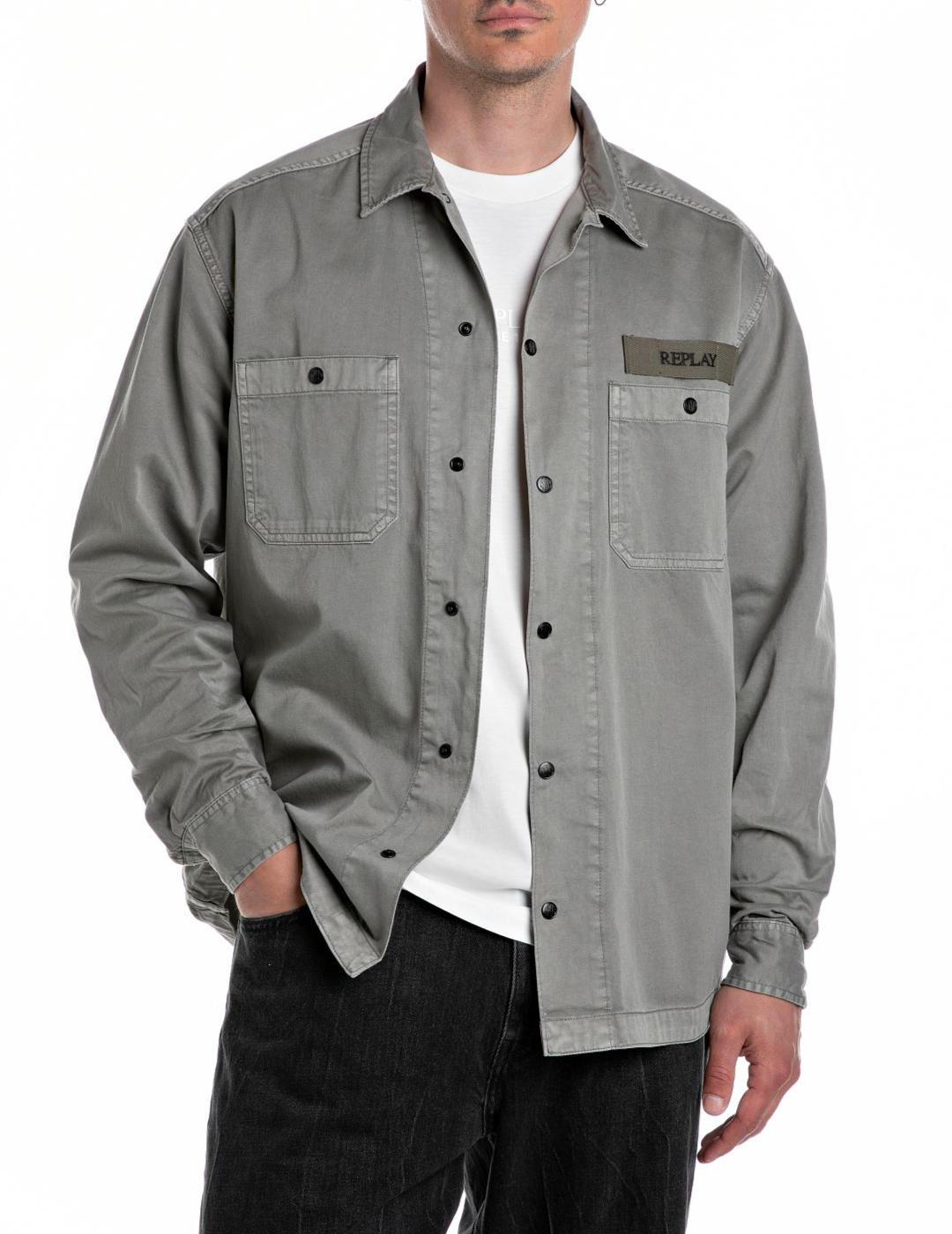 Sobrecamisa Replay verde grisáceo regular para hombre
