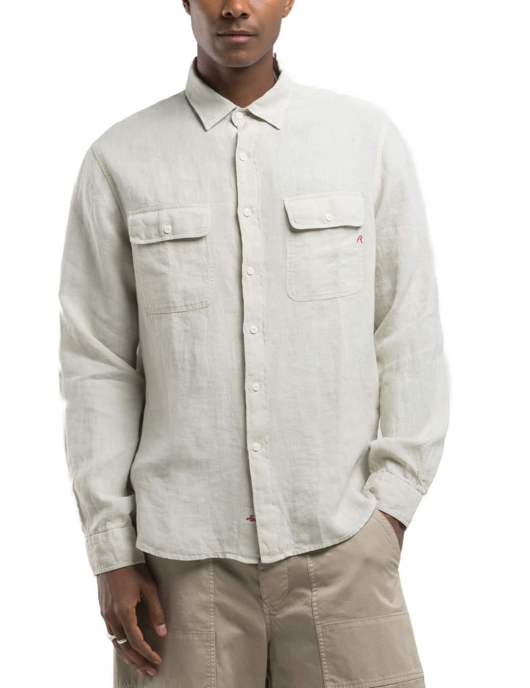 Camisa Replay verde claro manga larga regular para hombre