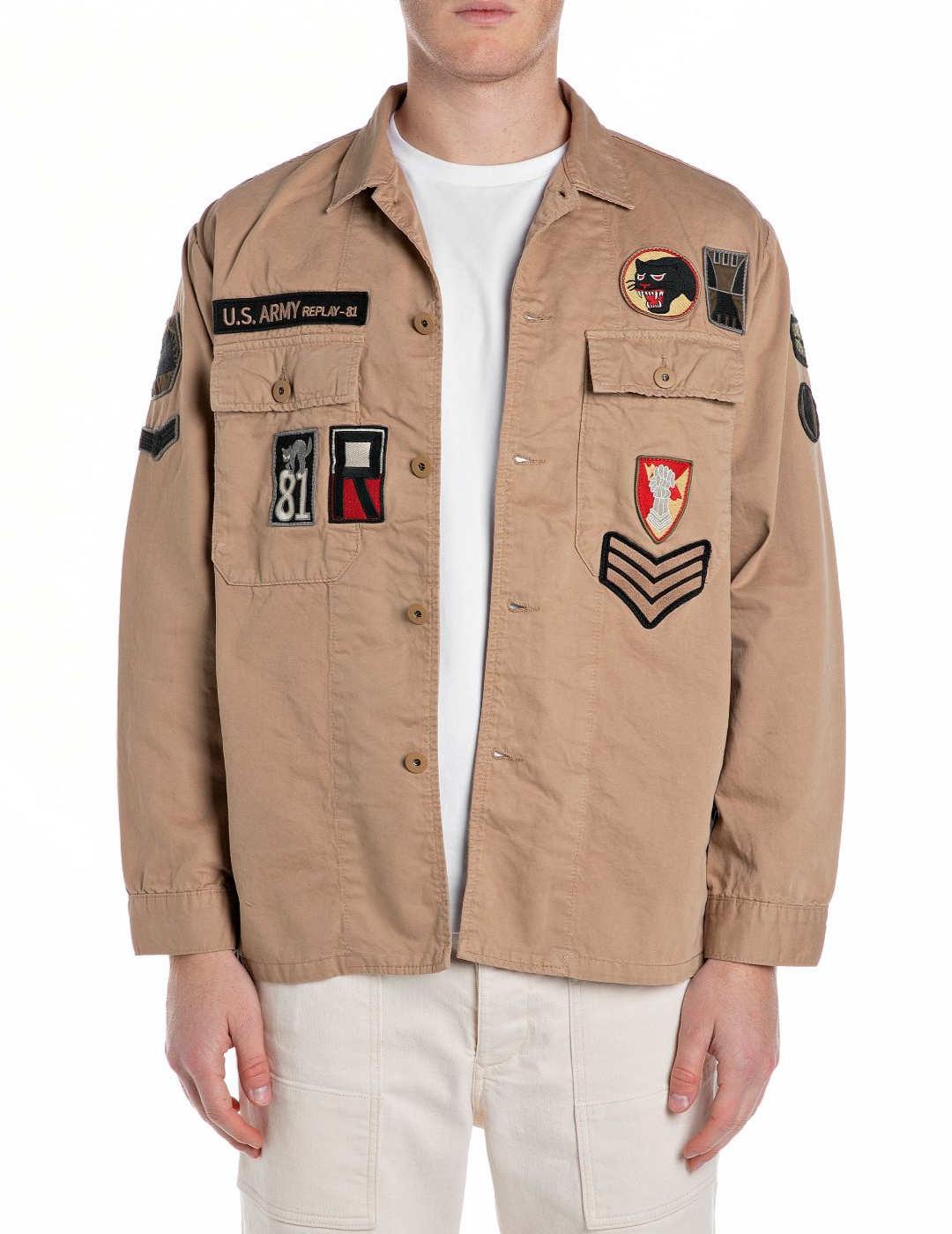 Sobrecamisa Replay camel parches regular para hombre