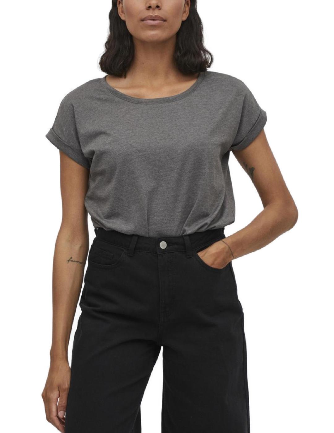 Camiseta básica Vila Dreamers gris manga corta para mujer