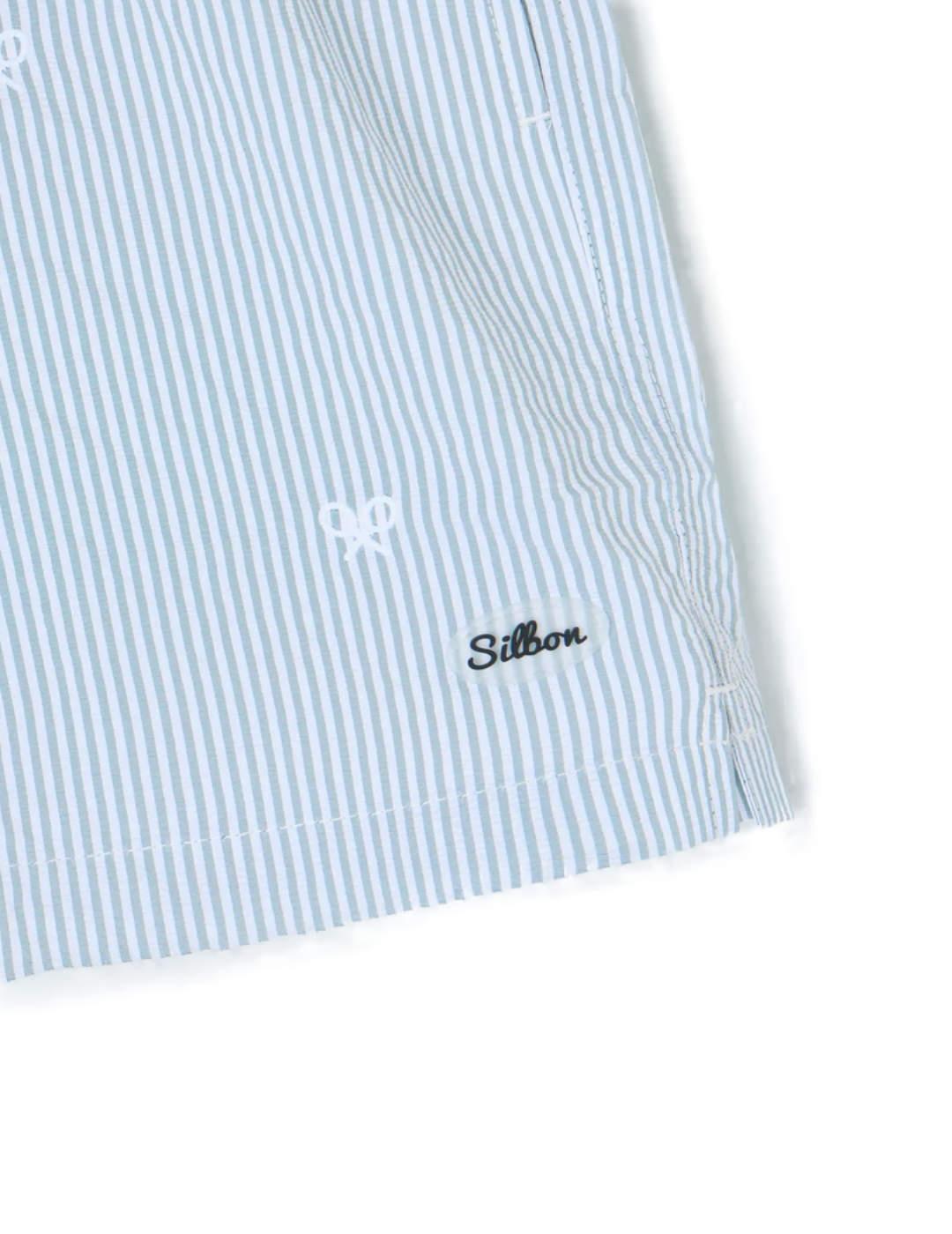 Bañador Silbon rayas verde medio logotipo para hombre