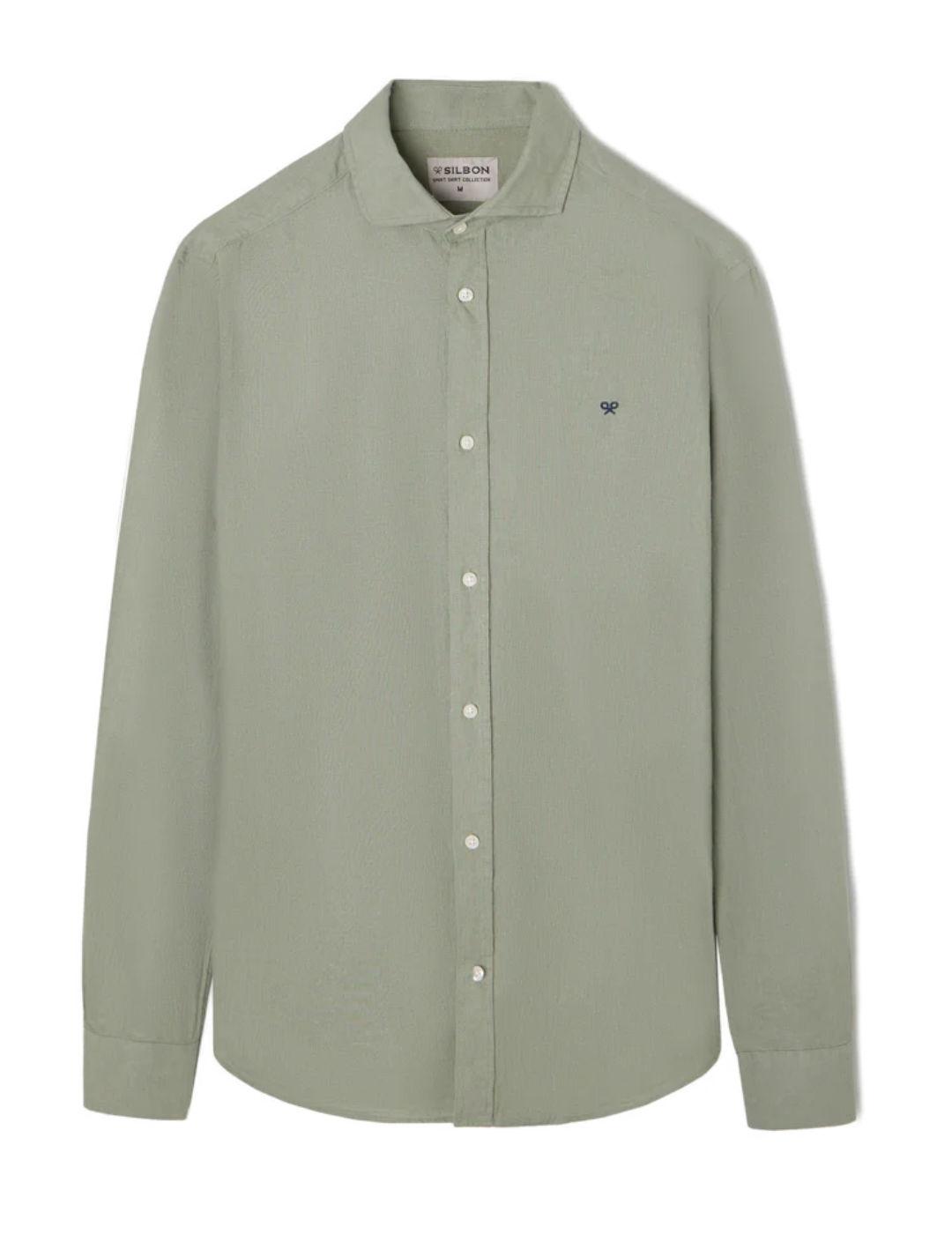  Camisa Silbon sport lino khaki manga larga para hombre