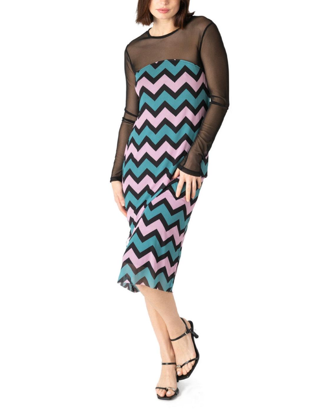 Vestido Animosa Zig Zag multicolor largo de tul para mujer