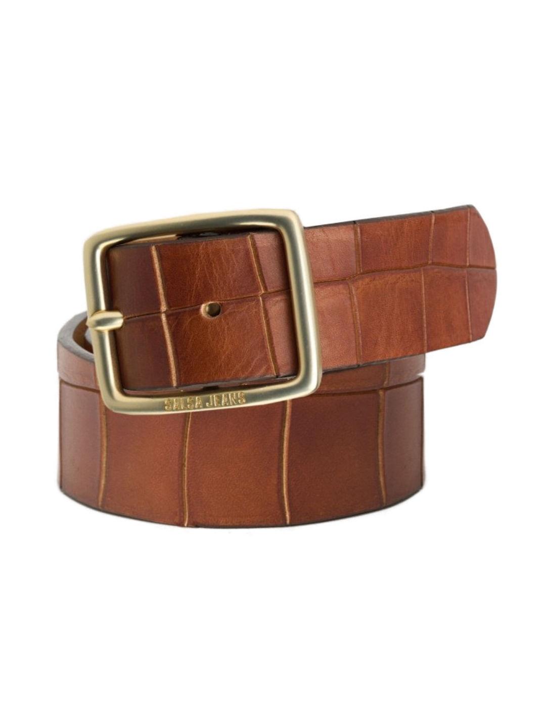 Cinturón Salsa marrón cuero texturizao de mujer-&