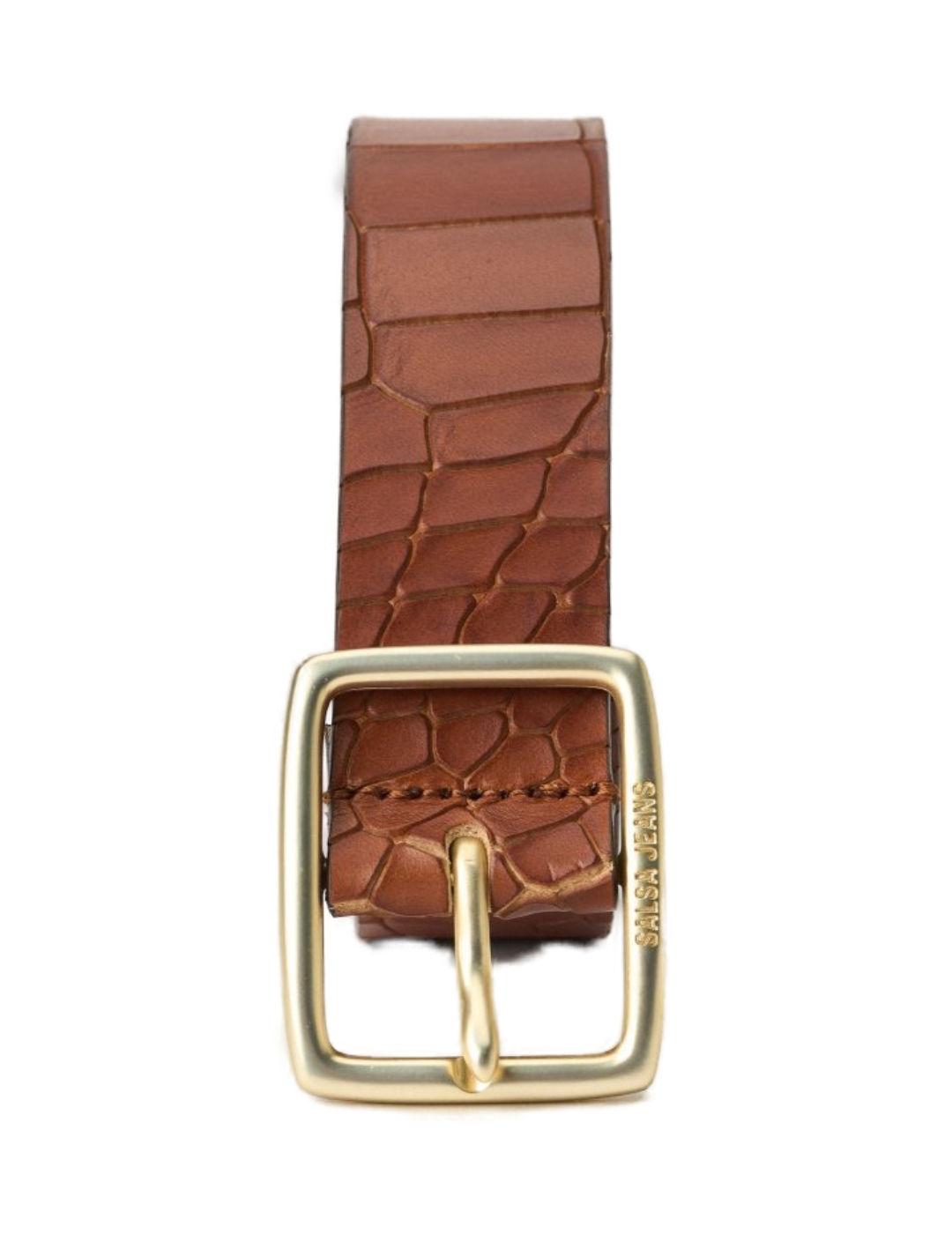 Cinturón Salsa marrón cuero texturizao de mujer-&