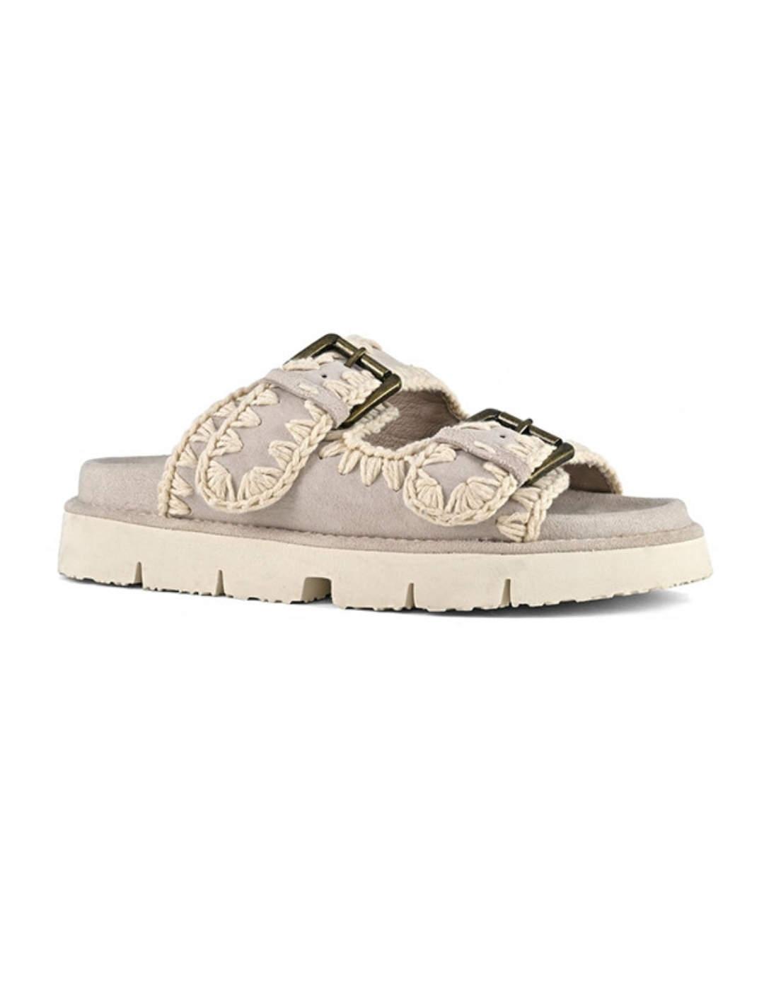 Sandalia Mou bio tiras beige de serraje para mujer