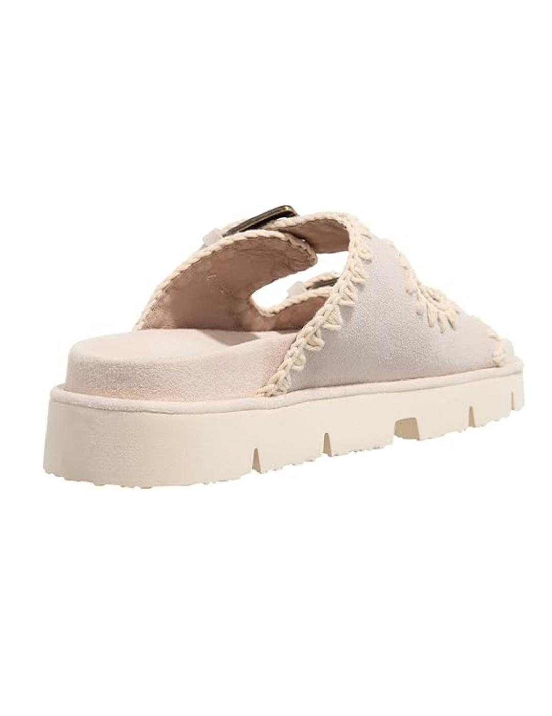 Sandalia Mou bio tiras beige de serraje para mujer