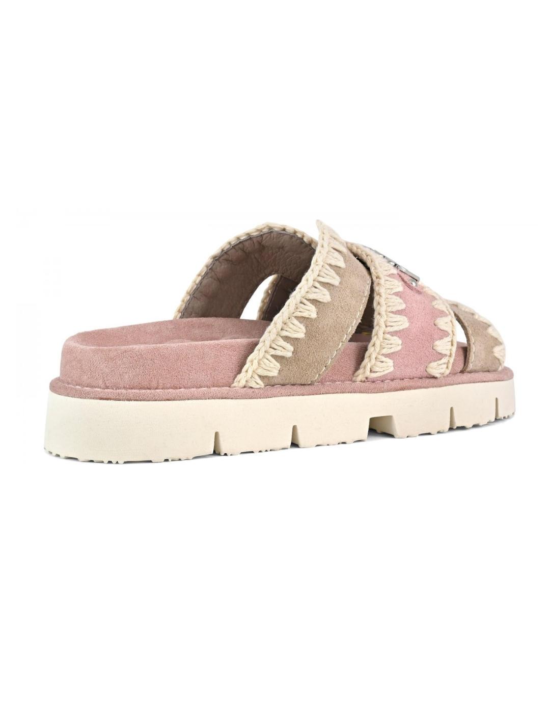 Sandalia Mou bicolor rosa beige de serraje para mujer