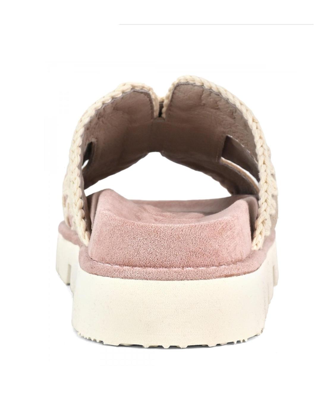 Sandalia Mou bicolor rosa beige de serraje para mujer