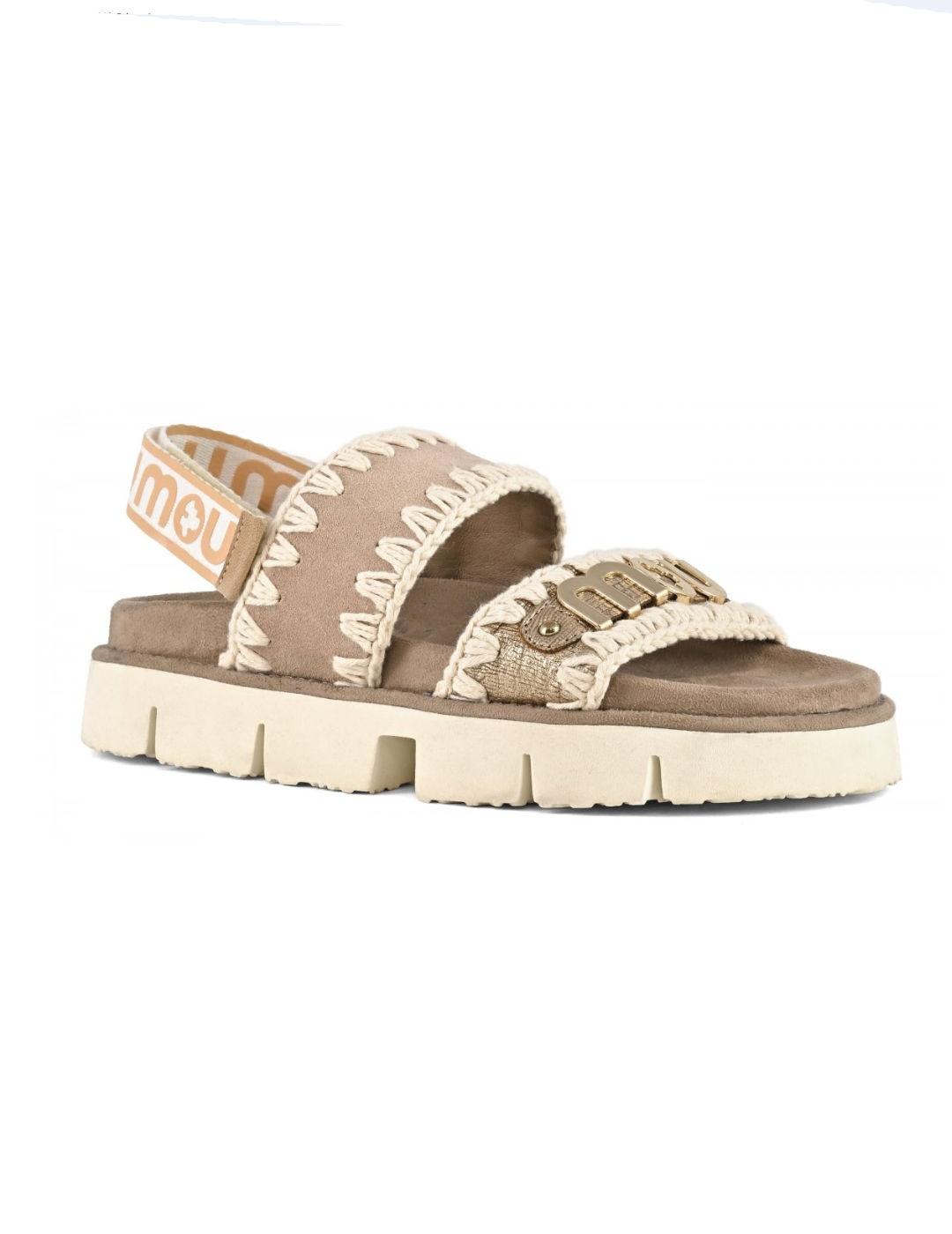 Sandalias Mou beige bio piel con tiras y bordados para mujer
