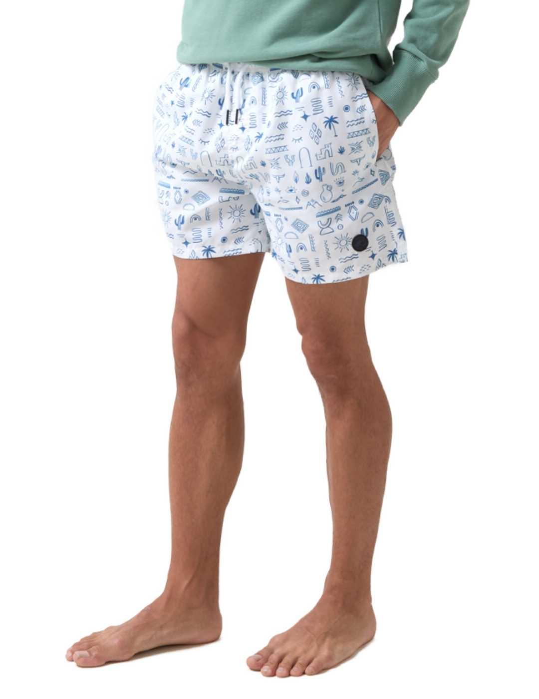Bañador Altonadock blanco con dibujos en azul para hombre
