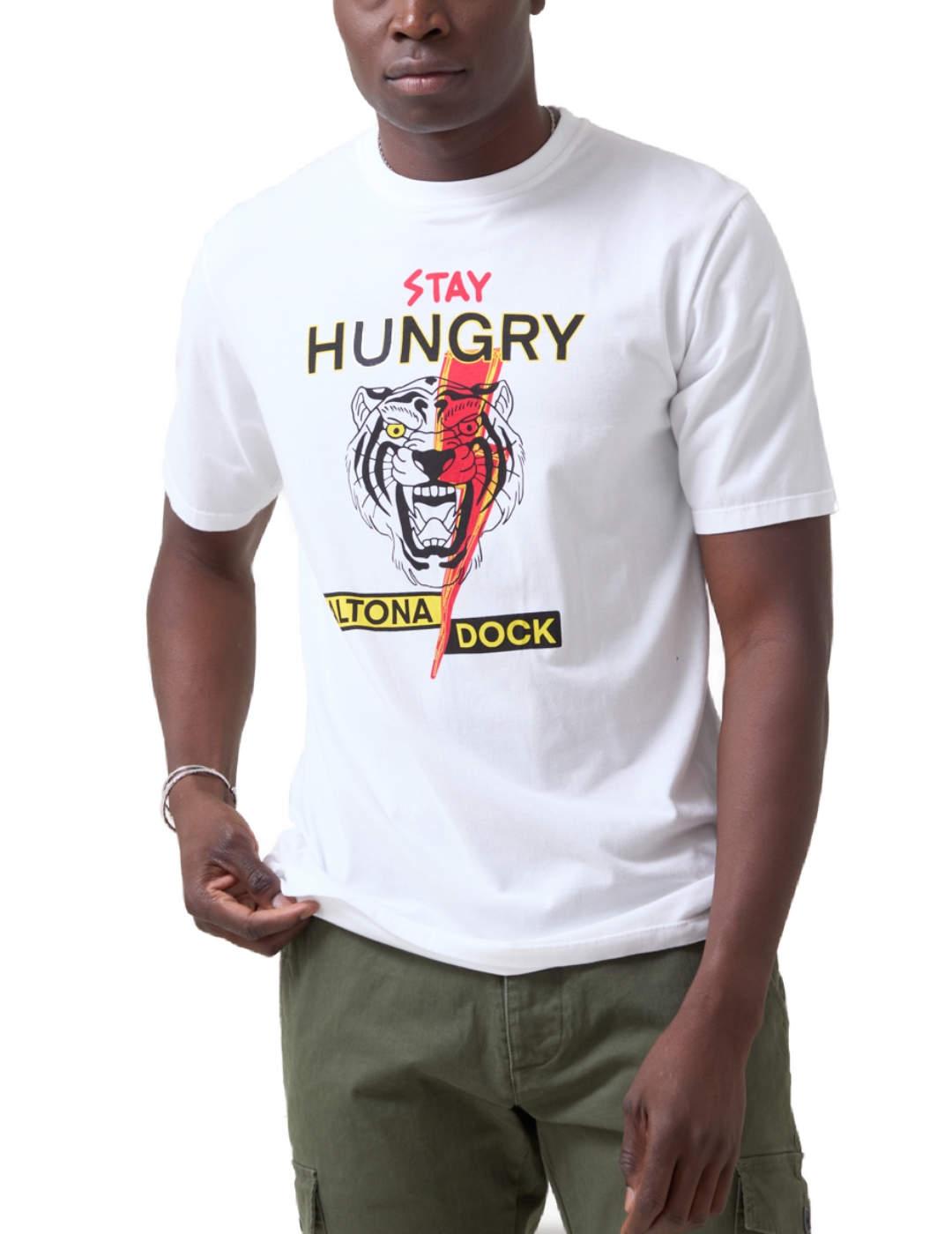Camiseta Altonadock blanca tigre manga corta para hombre
