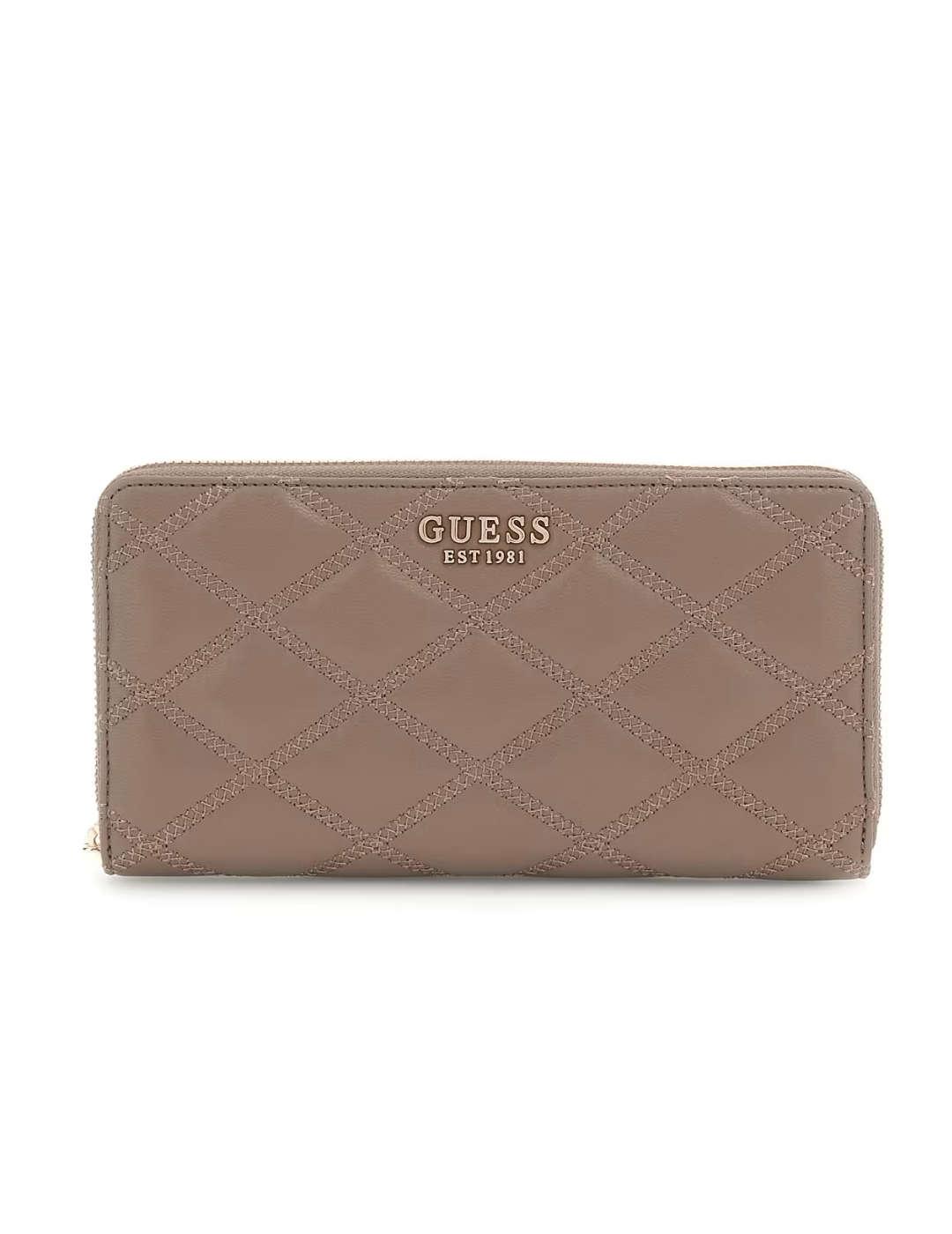 Cartera Guess Tamsin beige guateada para mujer