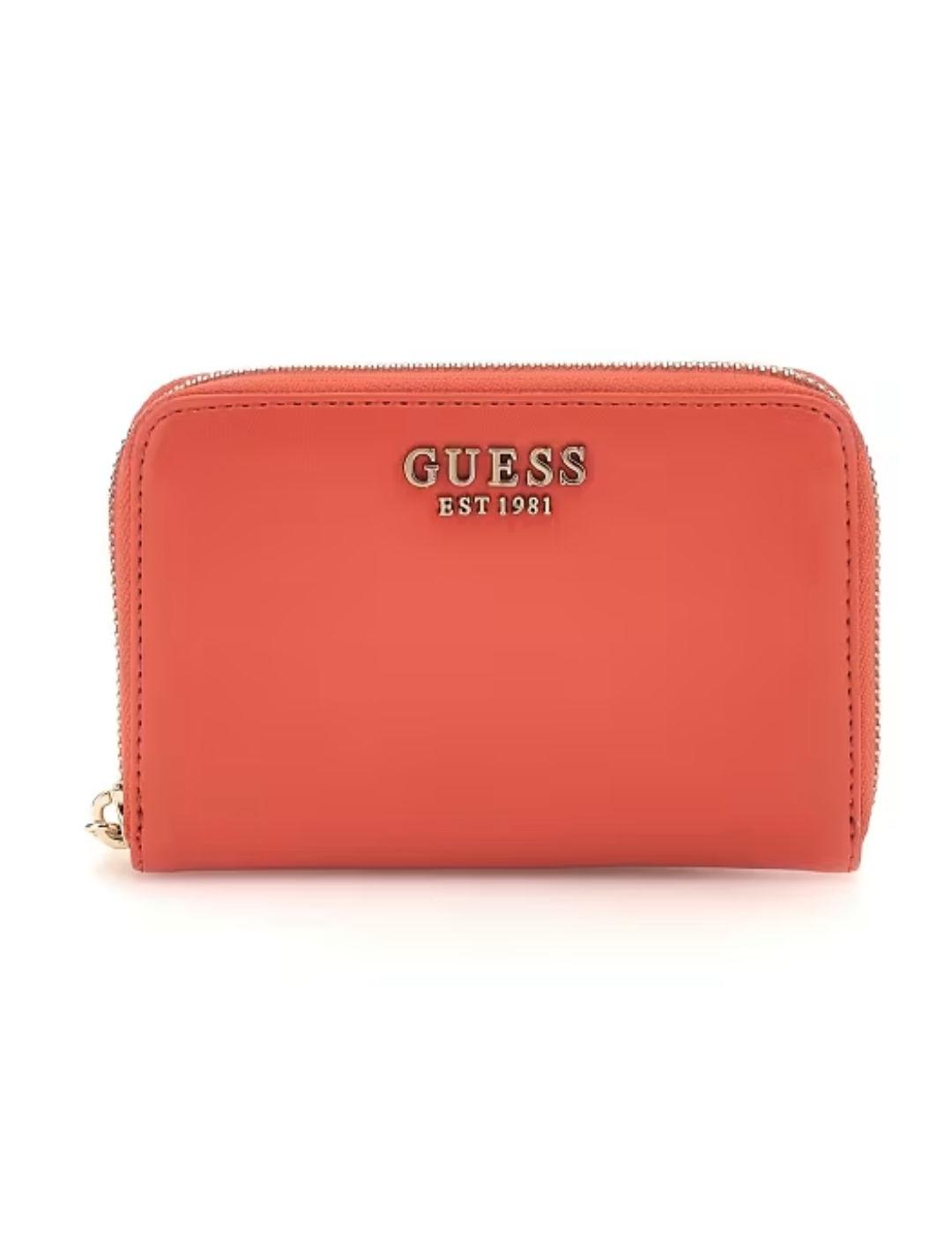 Monedero Guess Laurel coral y dorado con cremallera de mujer