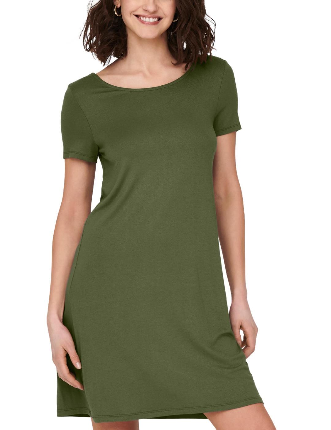 Vestido Only Bera verde oscuro manga corta de mujer