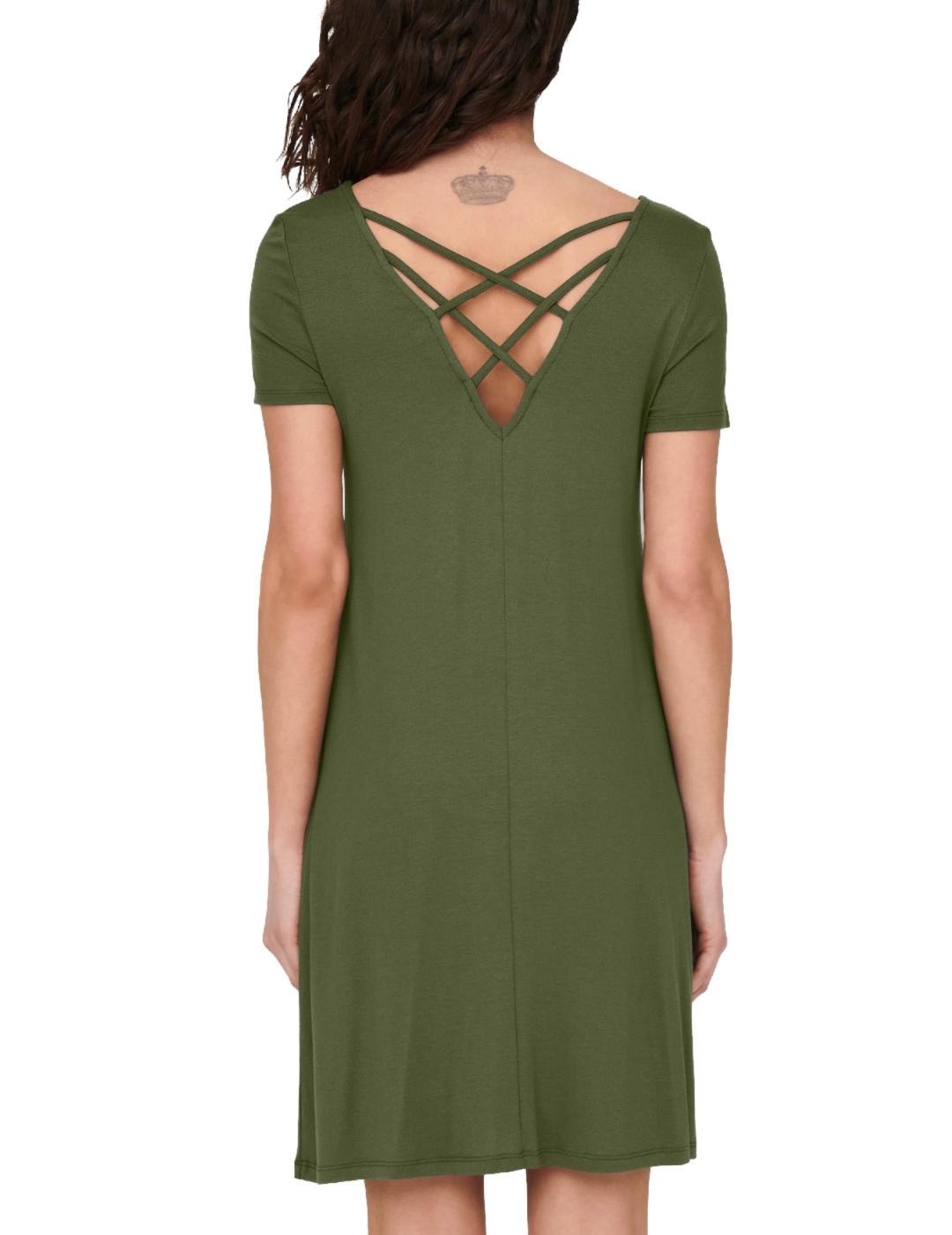 Vestido Only Bera verde oscuro manga corta de mujer