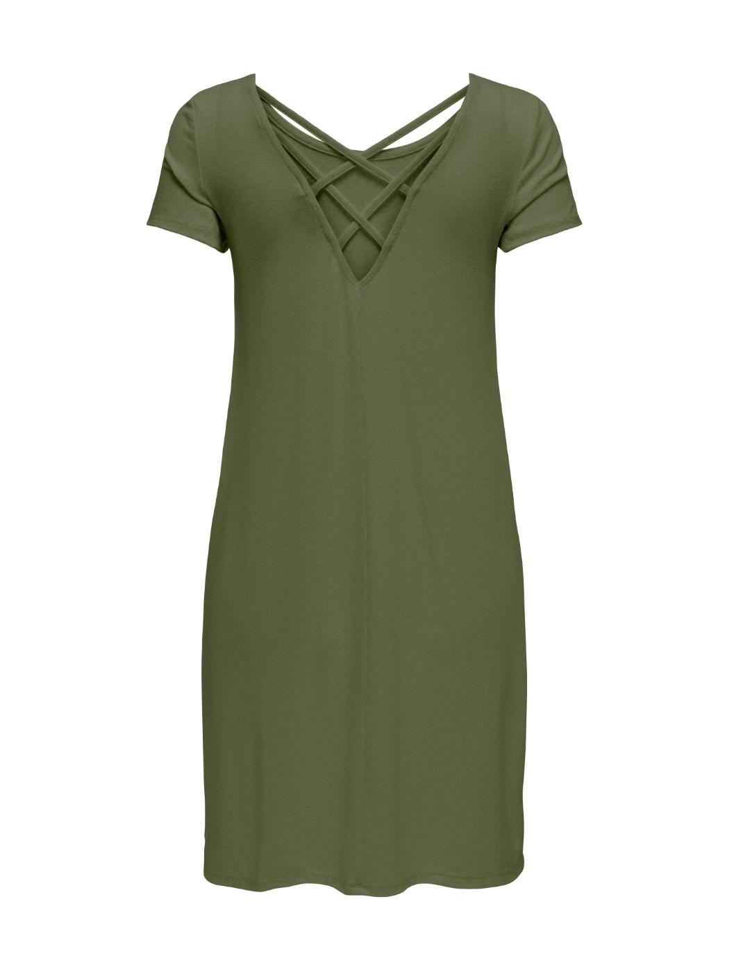 Vestido Only Bera verde oscuro manga corta de mujer