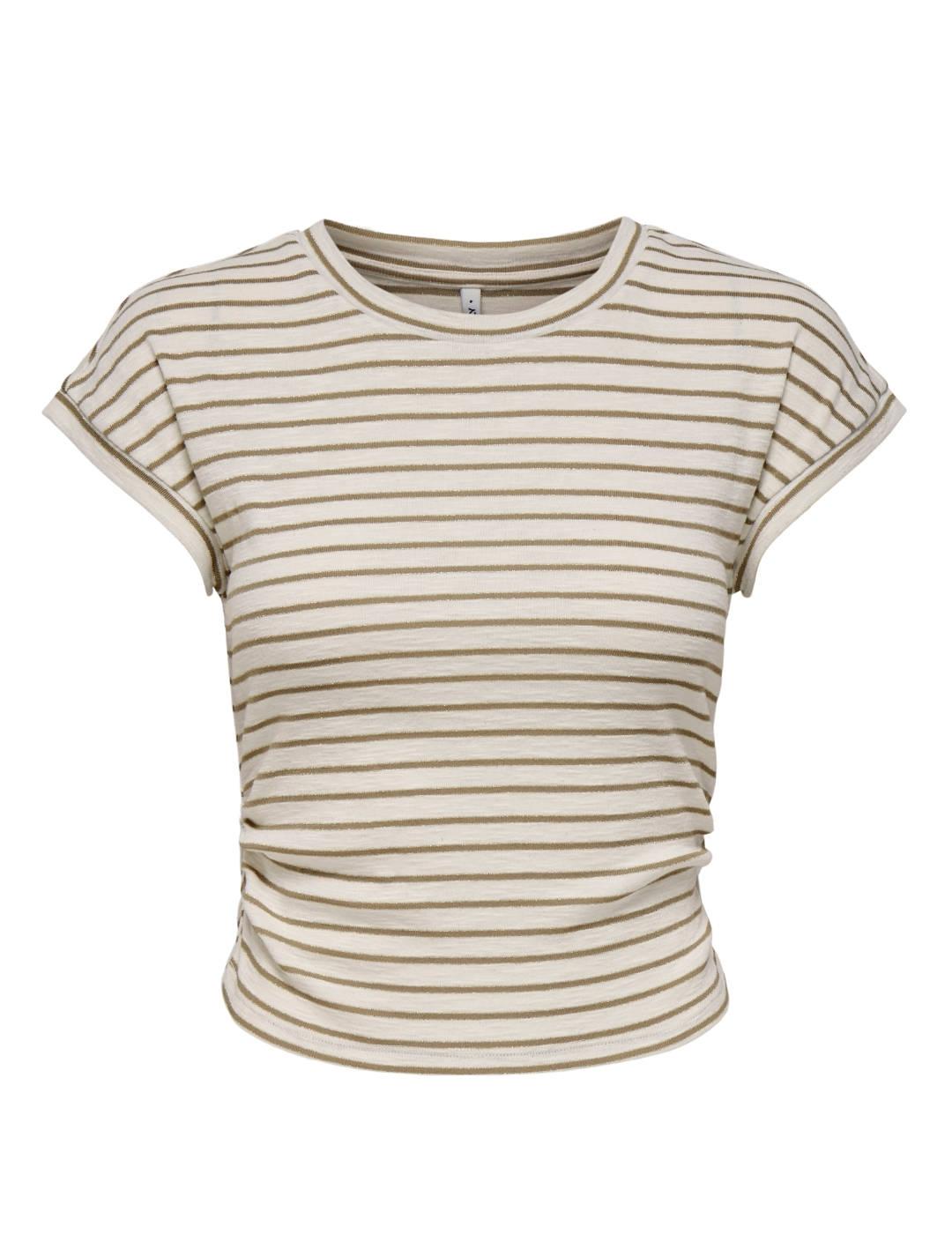 Camiseta Only Iben rayas beige manga corta para mujer
