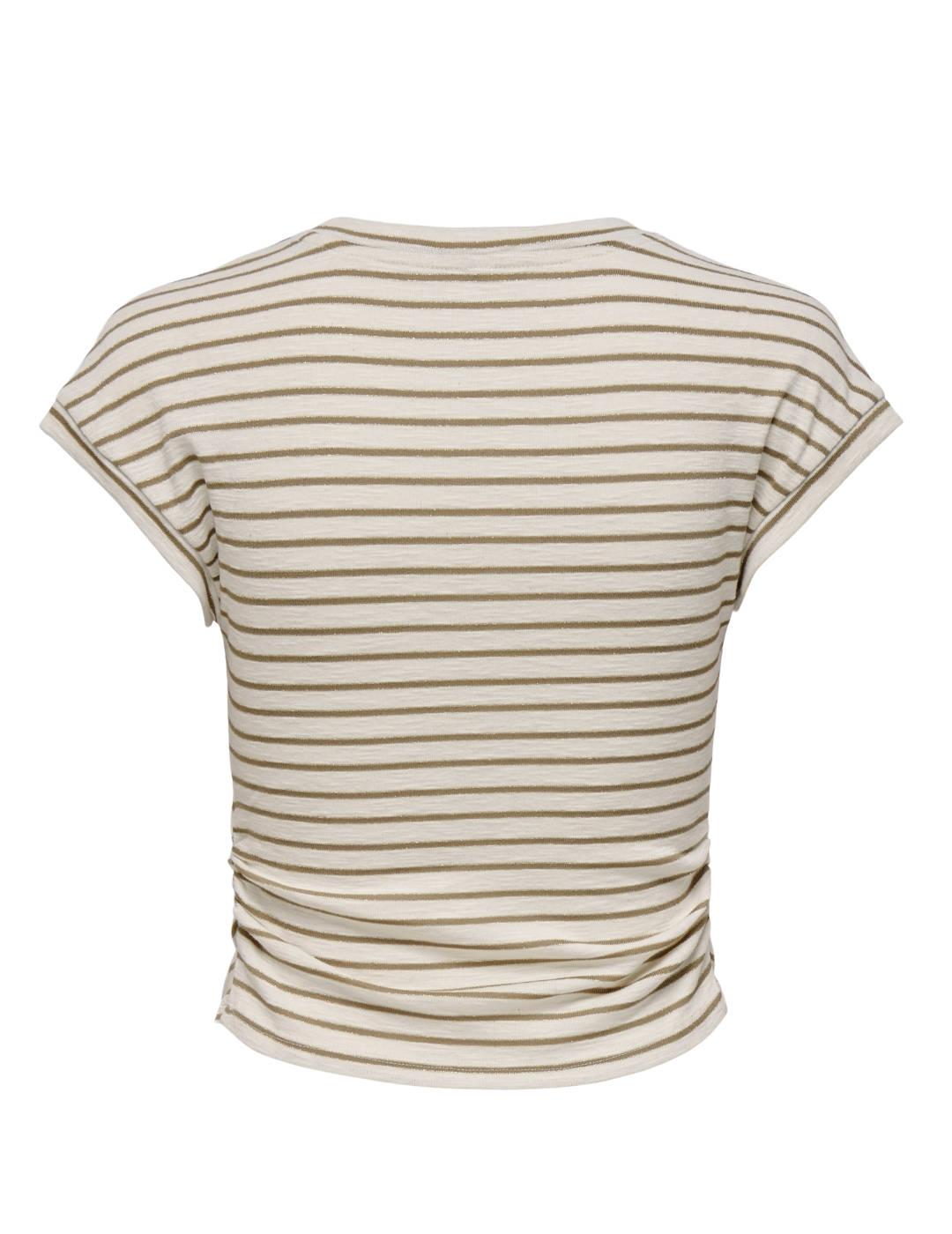 Camiseta Only Iben rayas beige manga corta para mujer