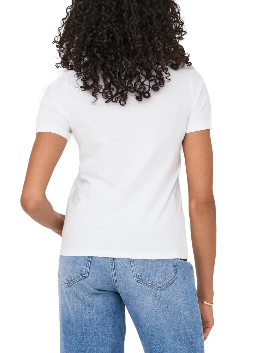 Camiseta Only Kita blanca detalle piña manga corta de mujer