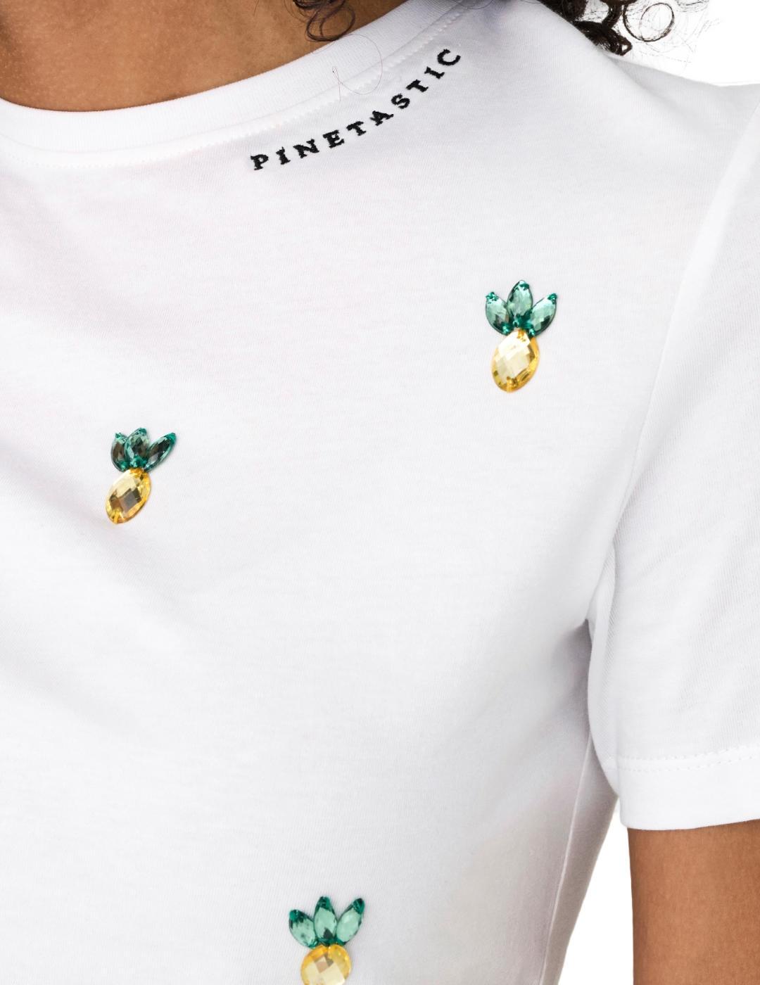 Camiseta Only Kita blanca detalle piña manga corta de mujer