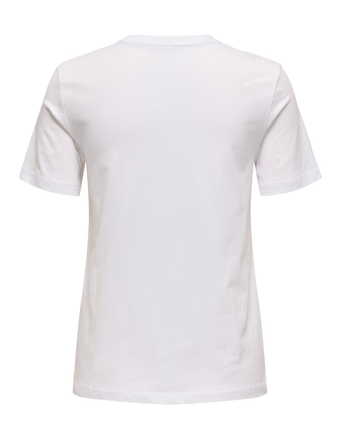 Camiseta Only Kita blanca detalle piña manga corta de mujer