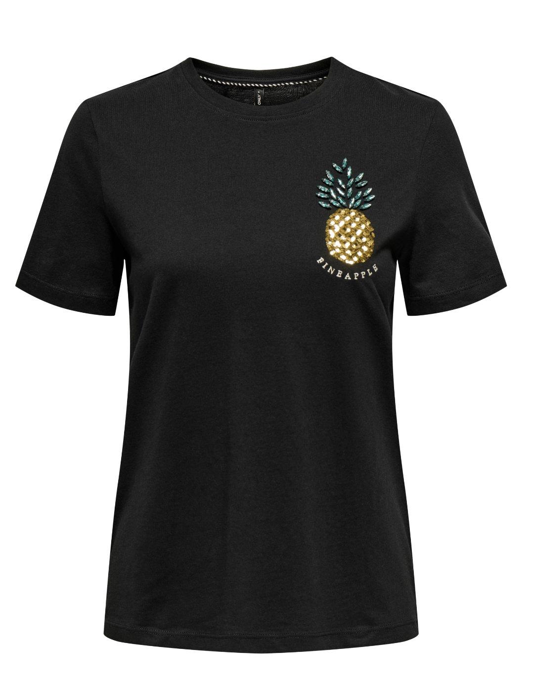 Camiseta Only Kita negra piña manga corta para mujer