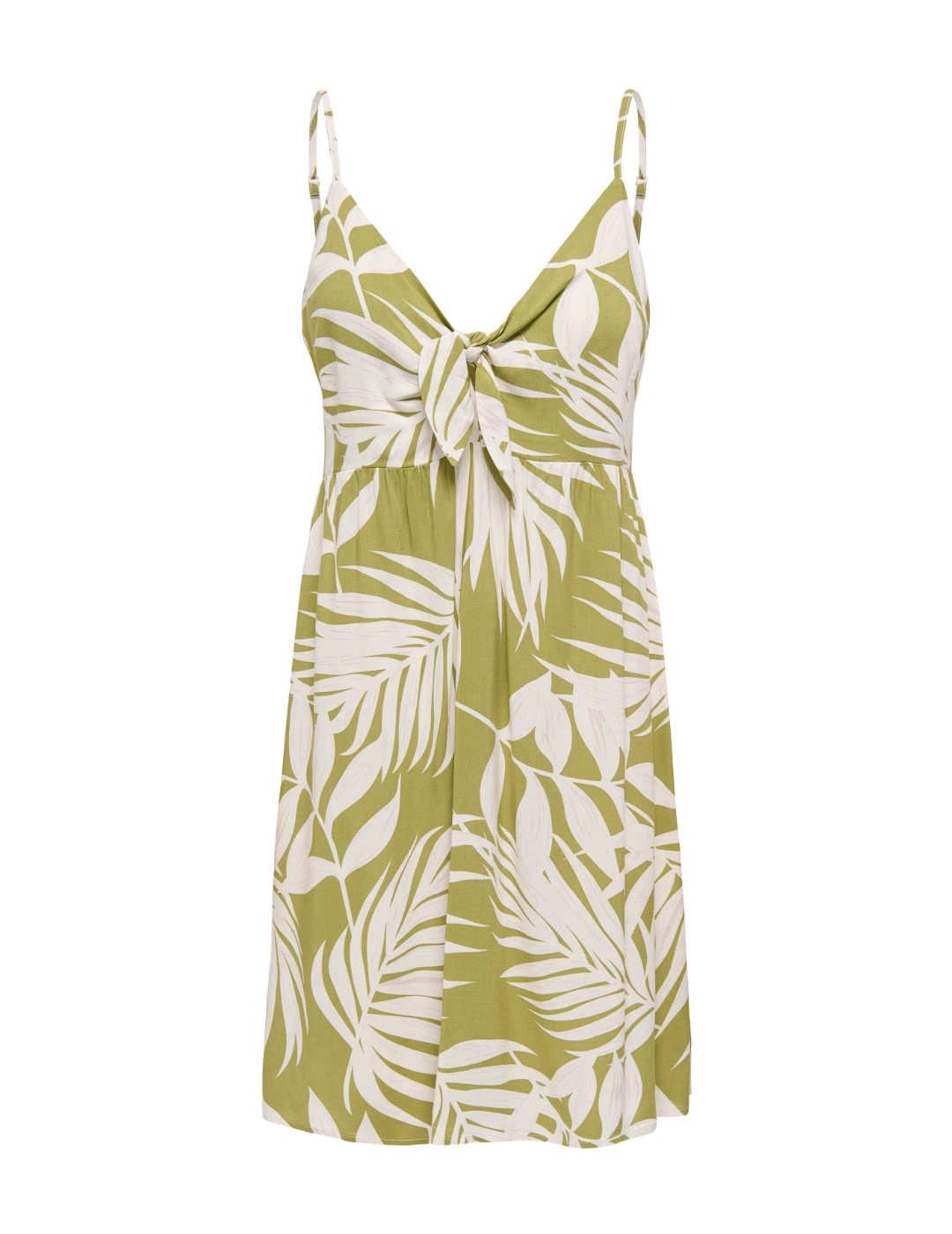 Vestido Only Nova verde hojas nudo de tirantes para mujer