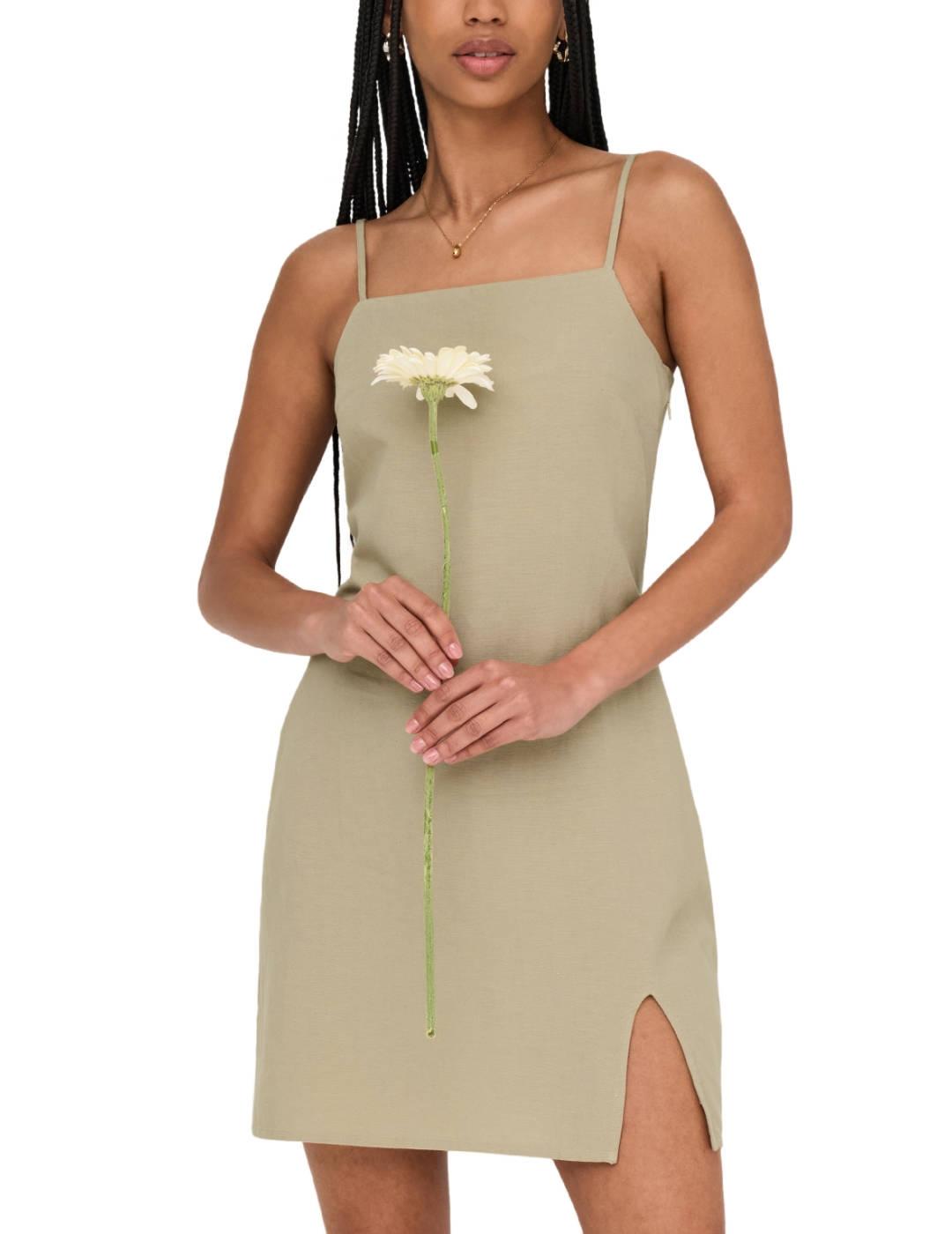 Vestido Only Caro lino beige tirantes de mujer
