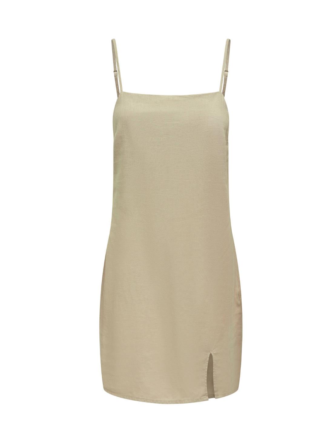 Vestido Only Caro lino beige tirantes de mujer
