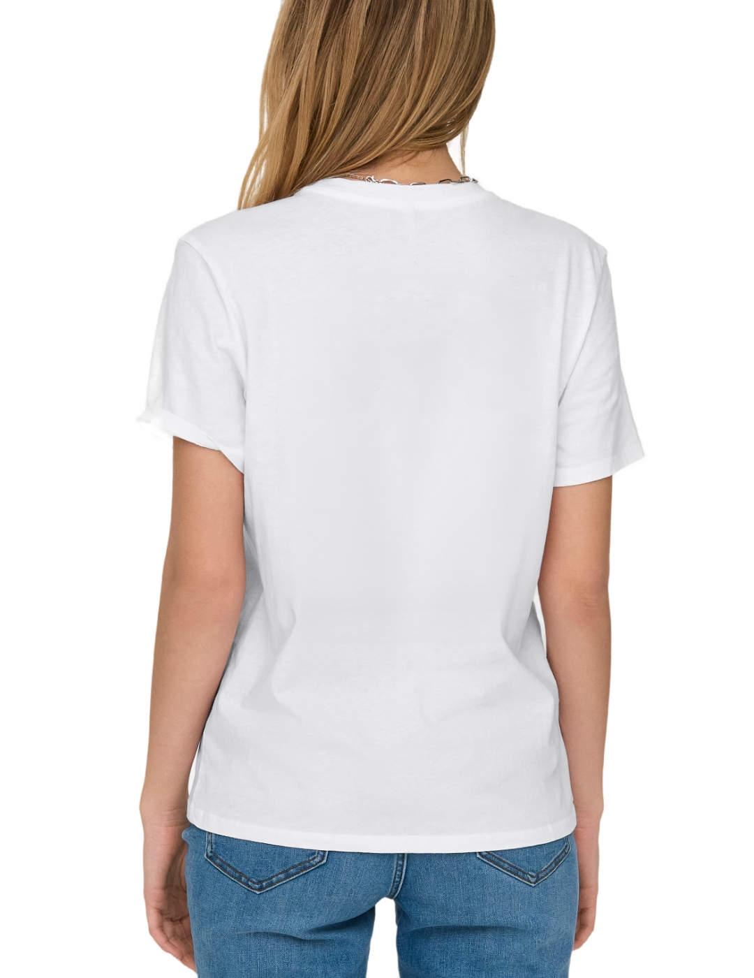 Camiseta Only Lucia blanca tigre brillo manga corta de mujer