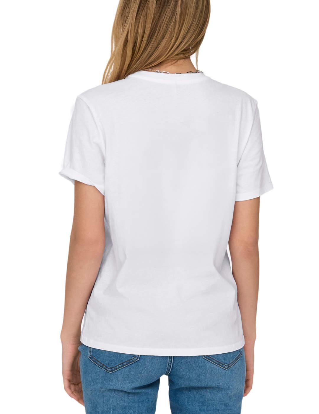 Camiseta Only Lucia blanca tigre rosa manga corta para mujer