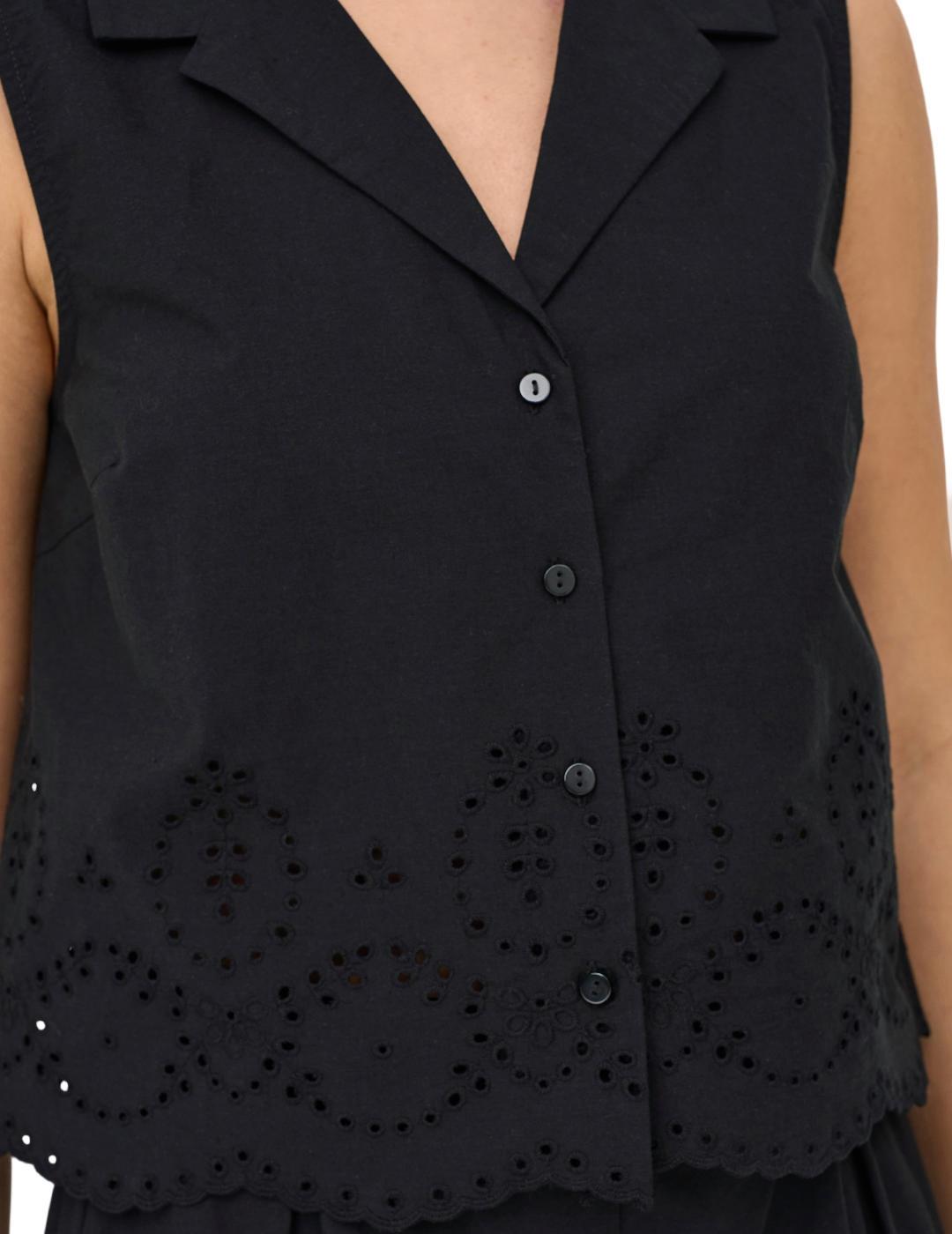 Camisa Only Roxanne sisa negra troquelado para mujer