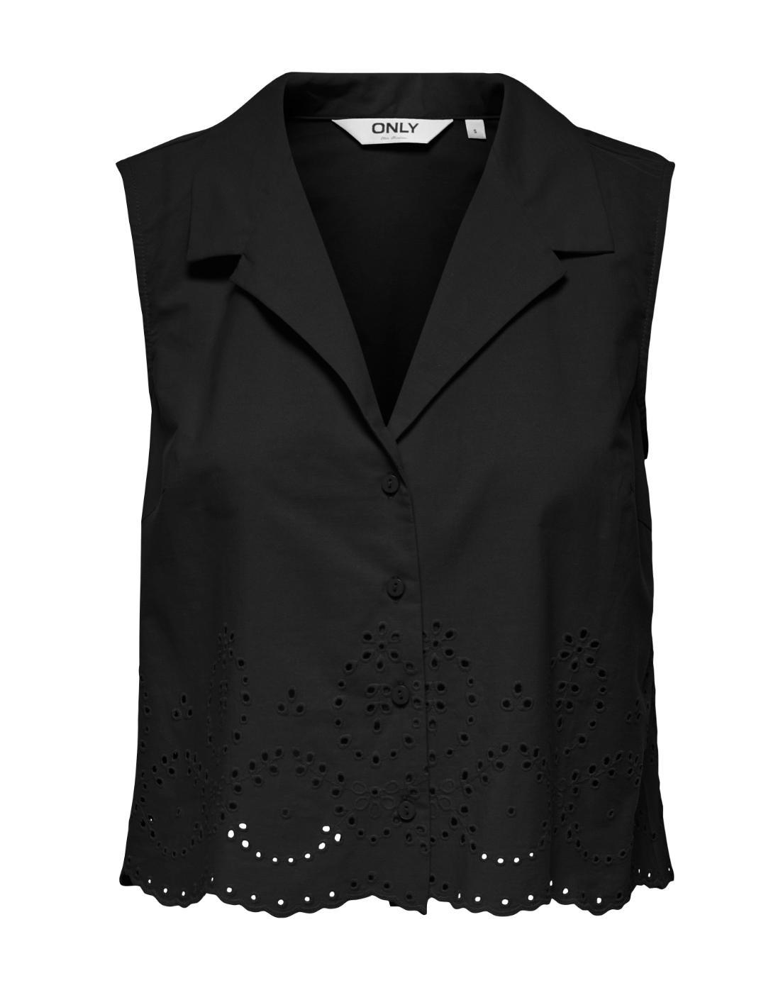 Camisa Only Roxanne sisa negra troquelado para mujer