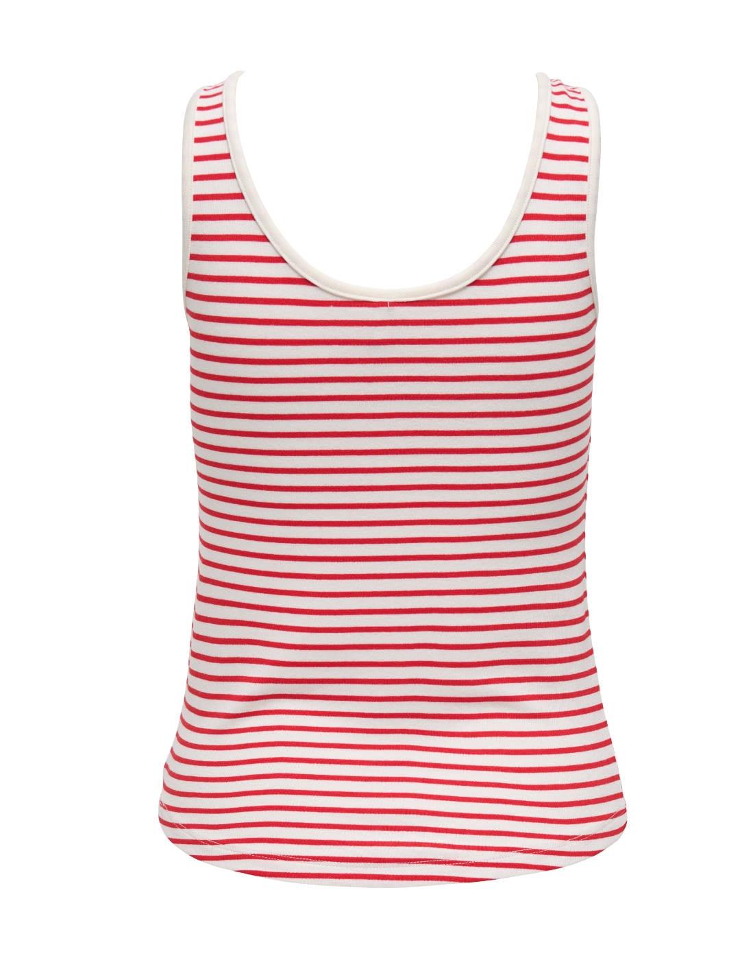 Camiseta Only Devin blanca rayas rojas tirantes para mujer