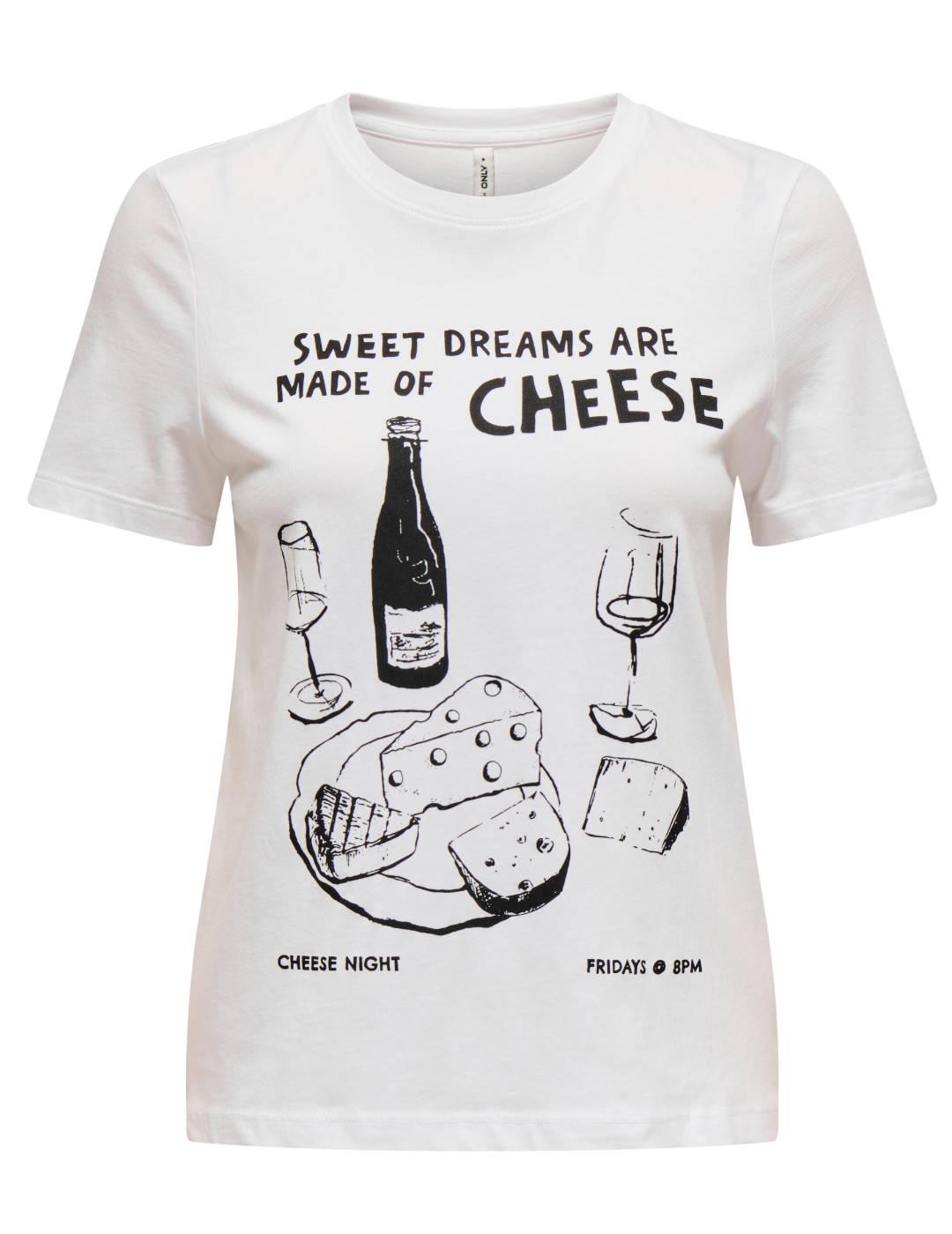 Camiseta Only Penny Cheese blanco manga corta para mujer