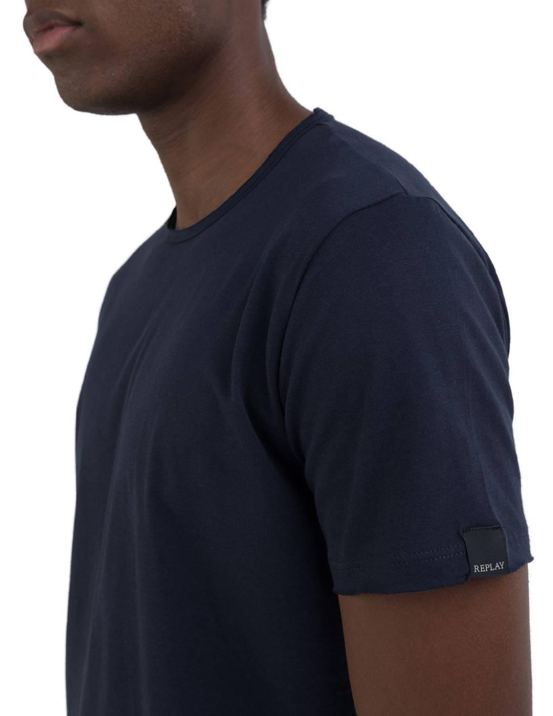 Camiseta Replay manga corta básica azul regular para hombre