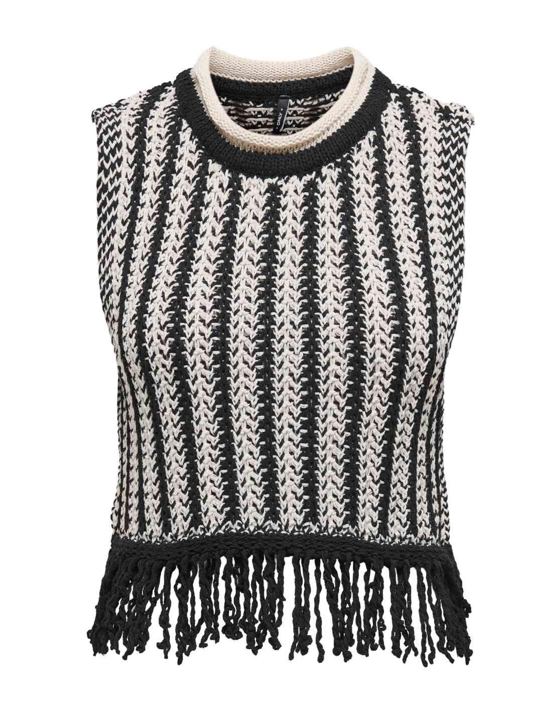 Camiseta Only Aina beige y negra de creochet para mujer