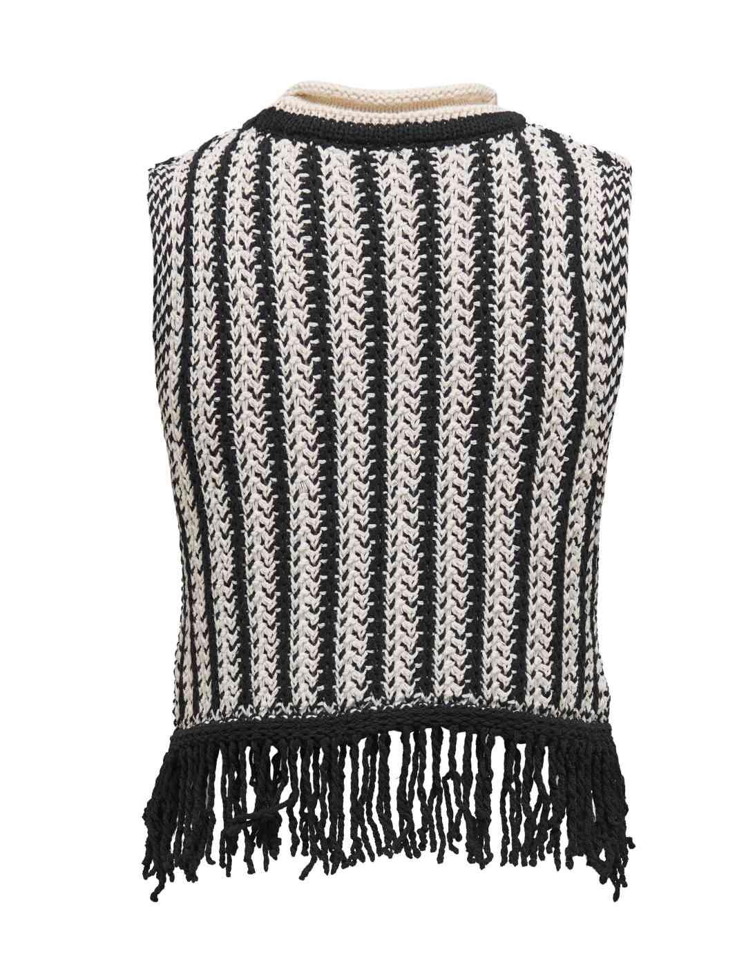 Camiseta Only Aina beige y negra de creochet para mujer