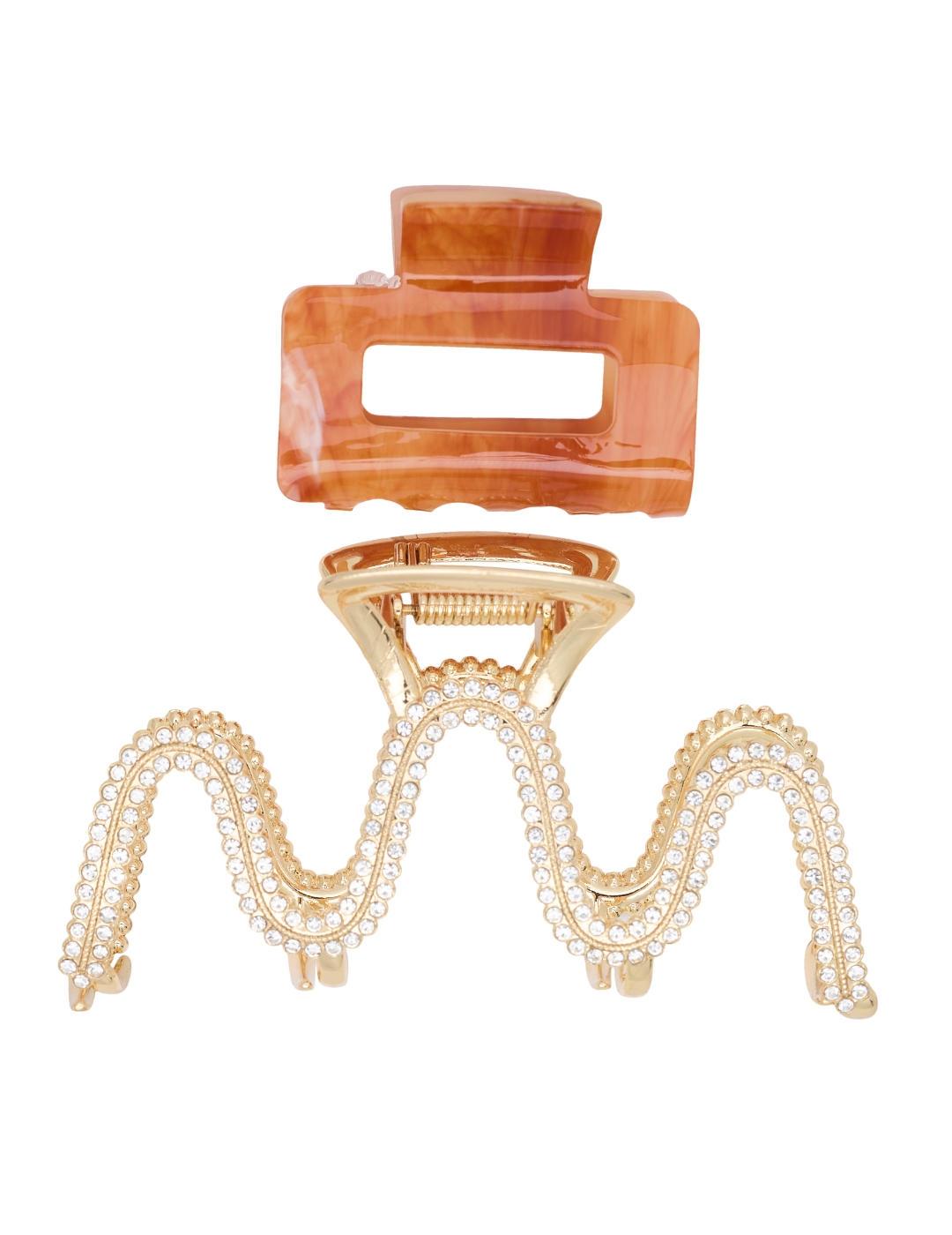 Pack pinzas del pelo Only Penny dorada y coral para mujer